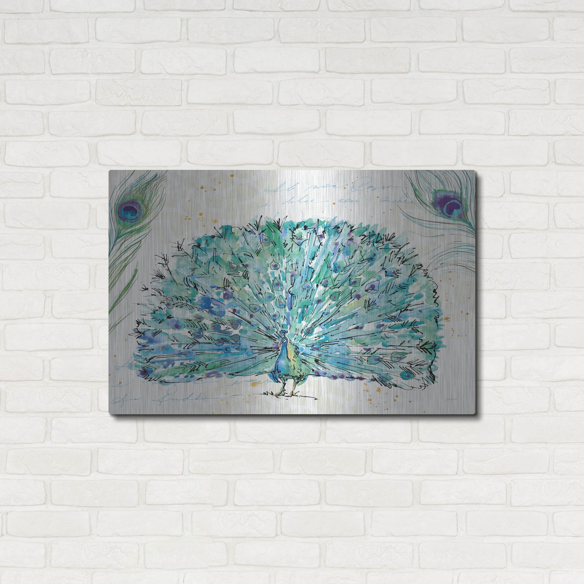 Luxe Metal Art 'Peacock Garden IX' by Anne Tavoletti, Metal Wall Art,36x24