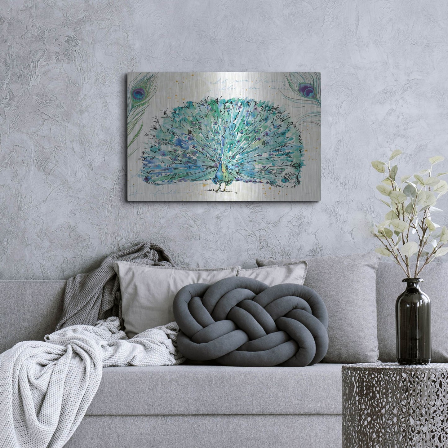 Luxe Metal Art 'Peacock Garden IX' by Anne Tavoletti, Metal Wall Art,36x24