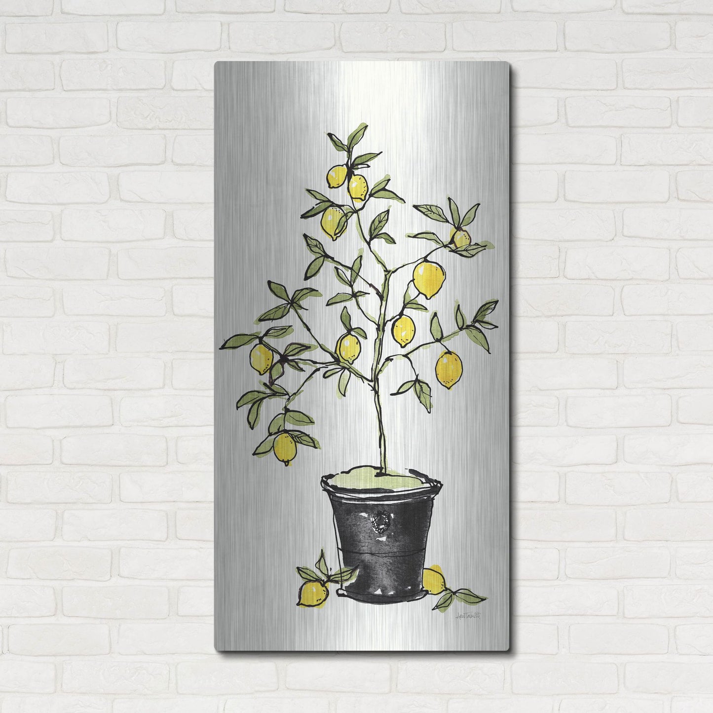 Luxe Metal Art 'Citron V' by Anne Tavoletti, Metal Wall Art,24x48