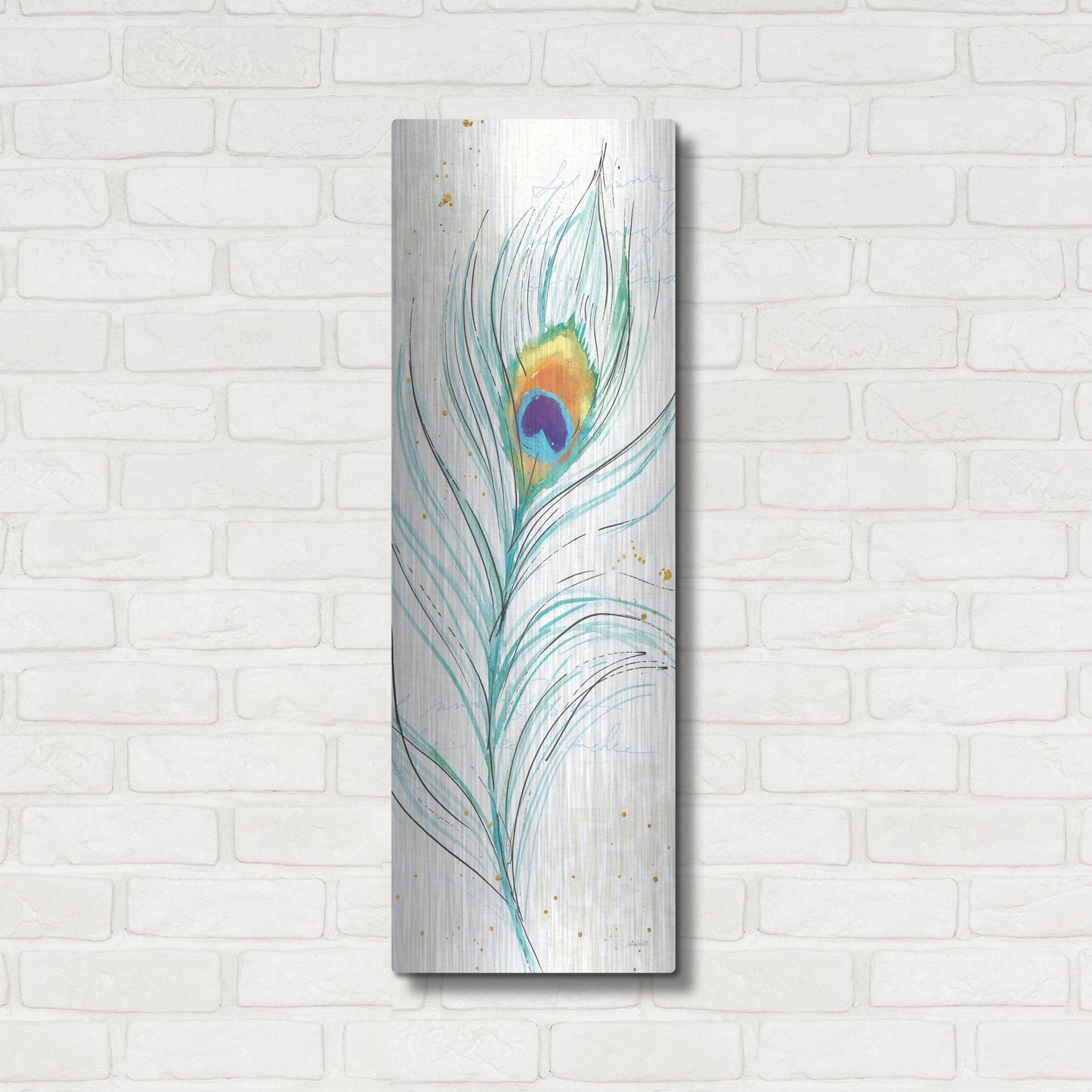 Luxe Metal Art 'Peacock Garden V' by Anne Tavoletti, Metal Wall Art,12x36