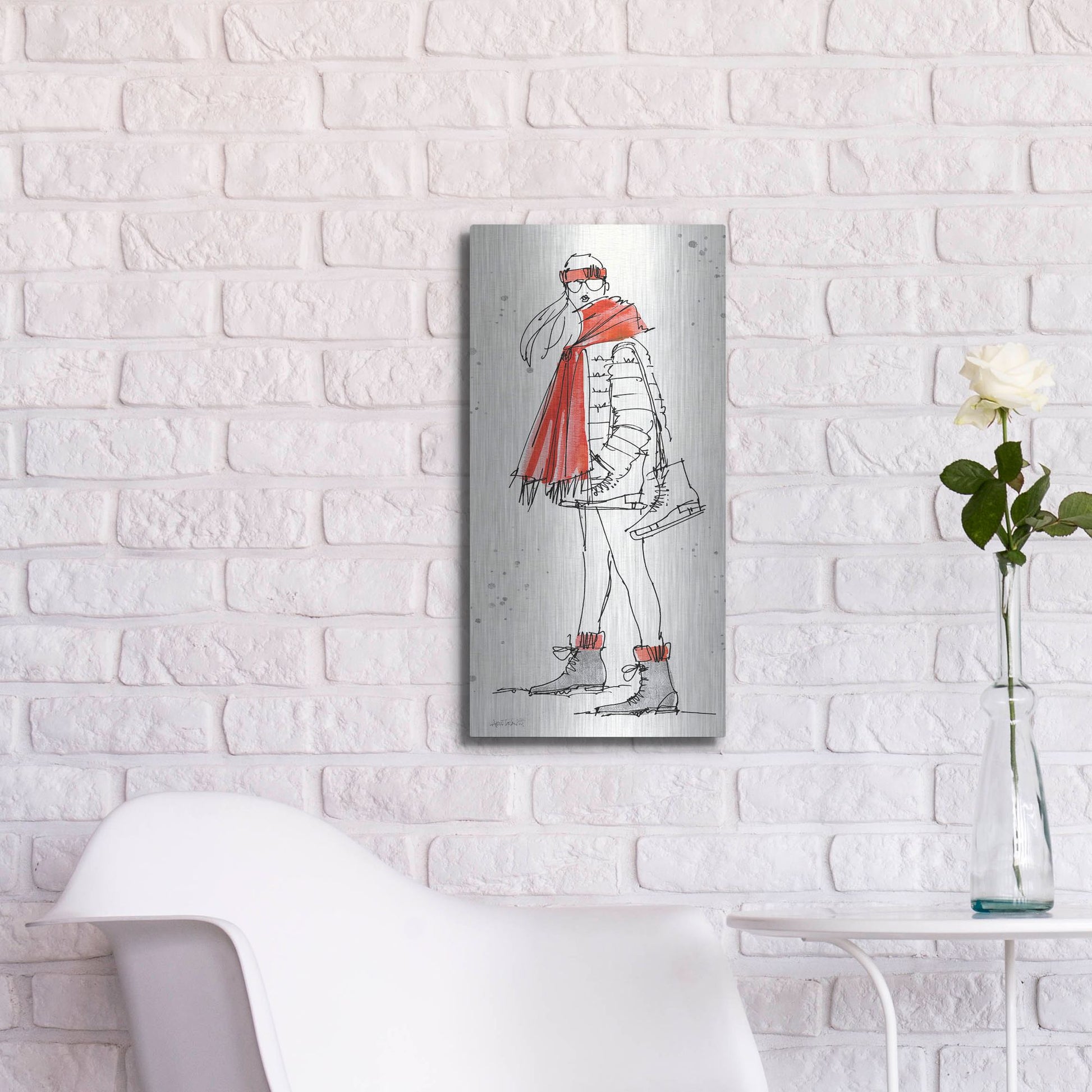 Luxe Metal Art 'Winter Fashion II' by Anne Tavoletti, Metal Wall Art,12x24