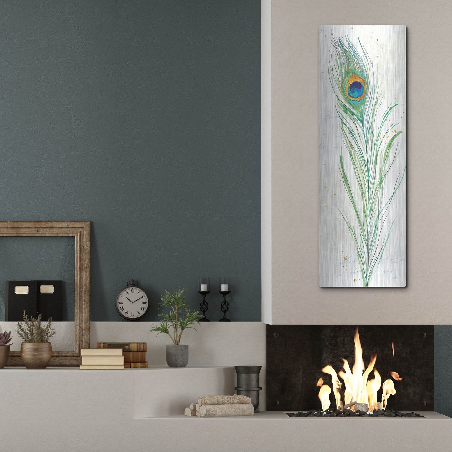 Luxe Metal Art 'Peacock Garden VI' by Anne Tavoletti, Metal Wall Art,16x48