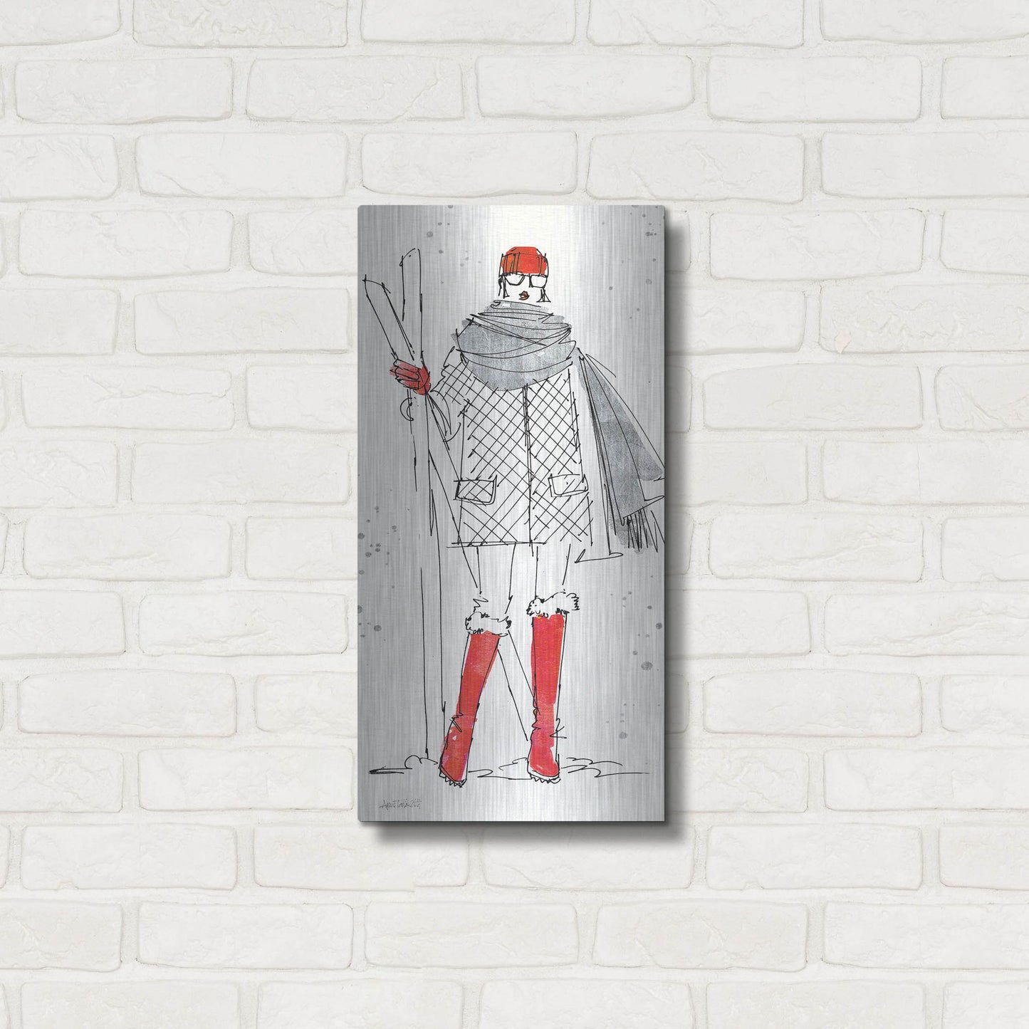 Luxe Metal Art 'Winter Fashion I' by Anne Tavoletti, Metal Wall Art,12x24