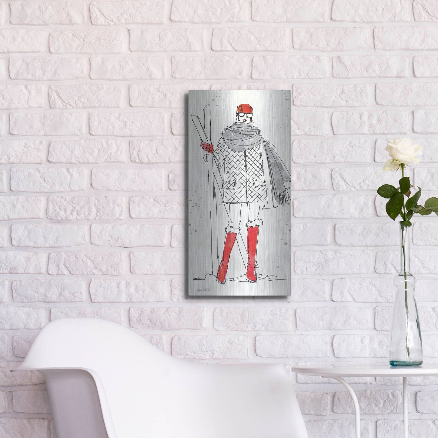 Luxe Metal Art 'Winter Fashion I' by Anne Tavoletti, Metal Wall Art,12x24