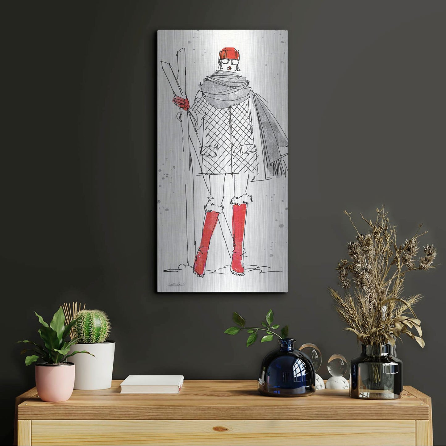 Luxe Metal Art 'Winter Fashion I' by Anne Tavoletti, Metal Wall Art,12x24