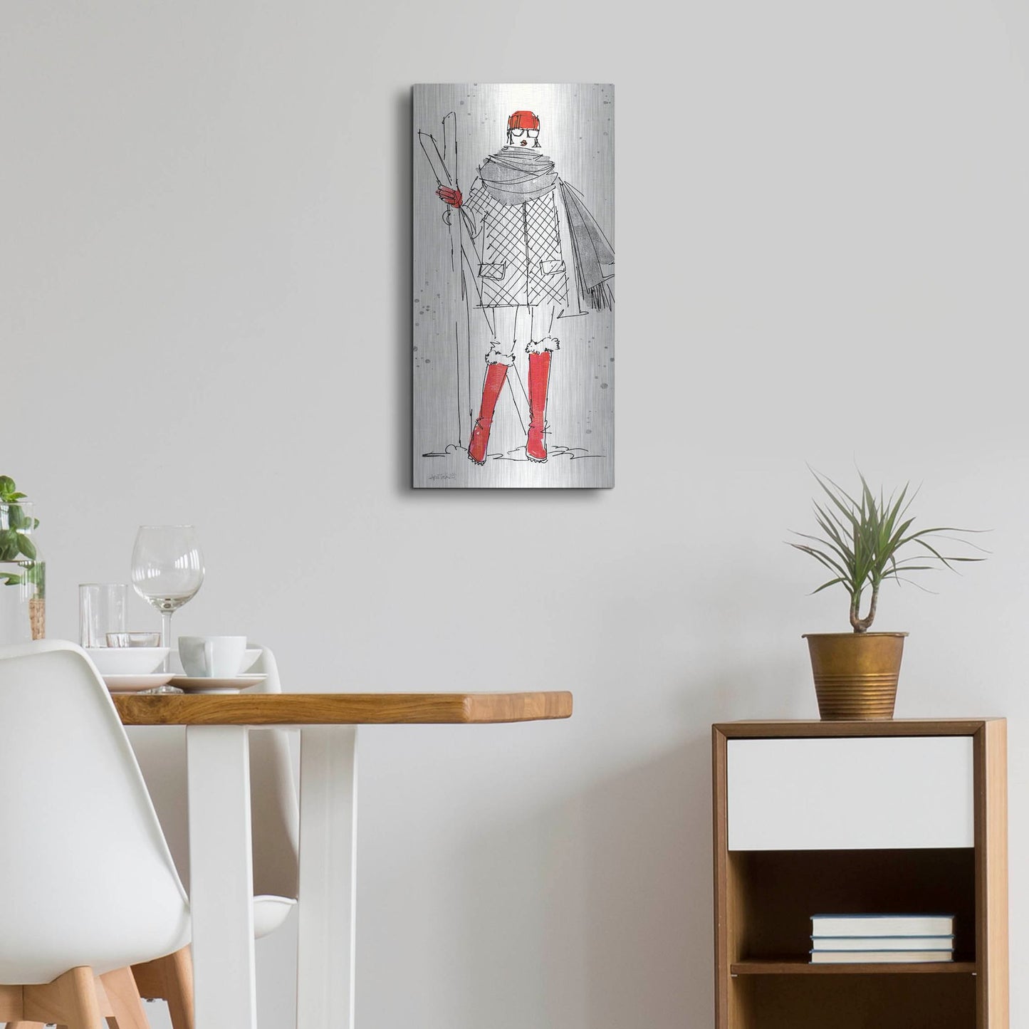 Luxe Metal Art 'Winter Fashion I' by Anne Tavoletti, Metal Wall Art,12x24