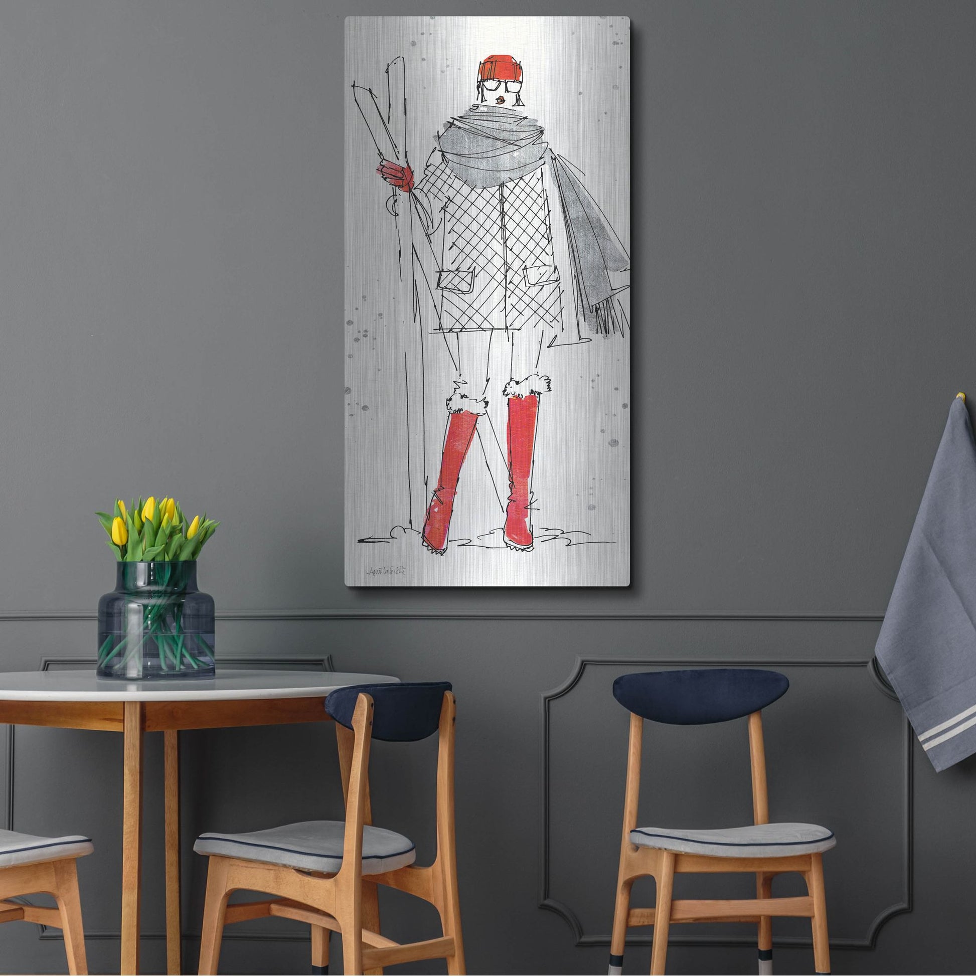 Luxe Metal Art 'Winter Fashion I' by Anne Tavoletti, Metal Wall Art,24x48