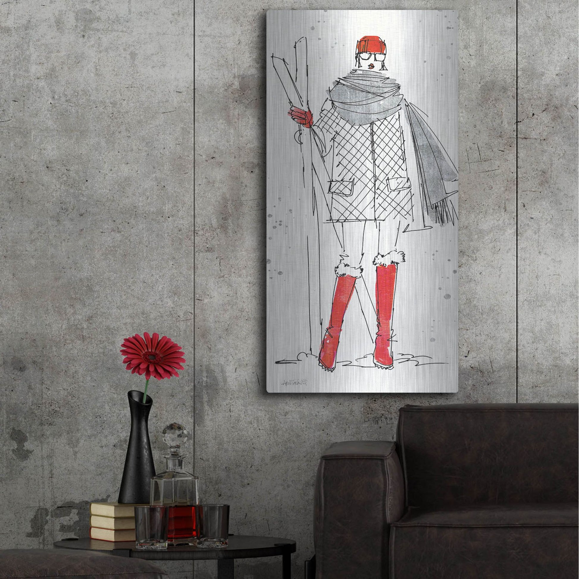 Luxe Metal Art 'Winter Fashion I' by Anne Tavoletti, Metal Wall Art,24x48