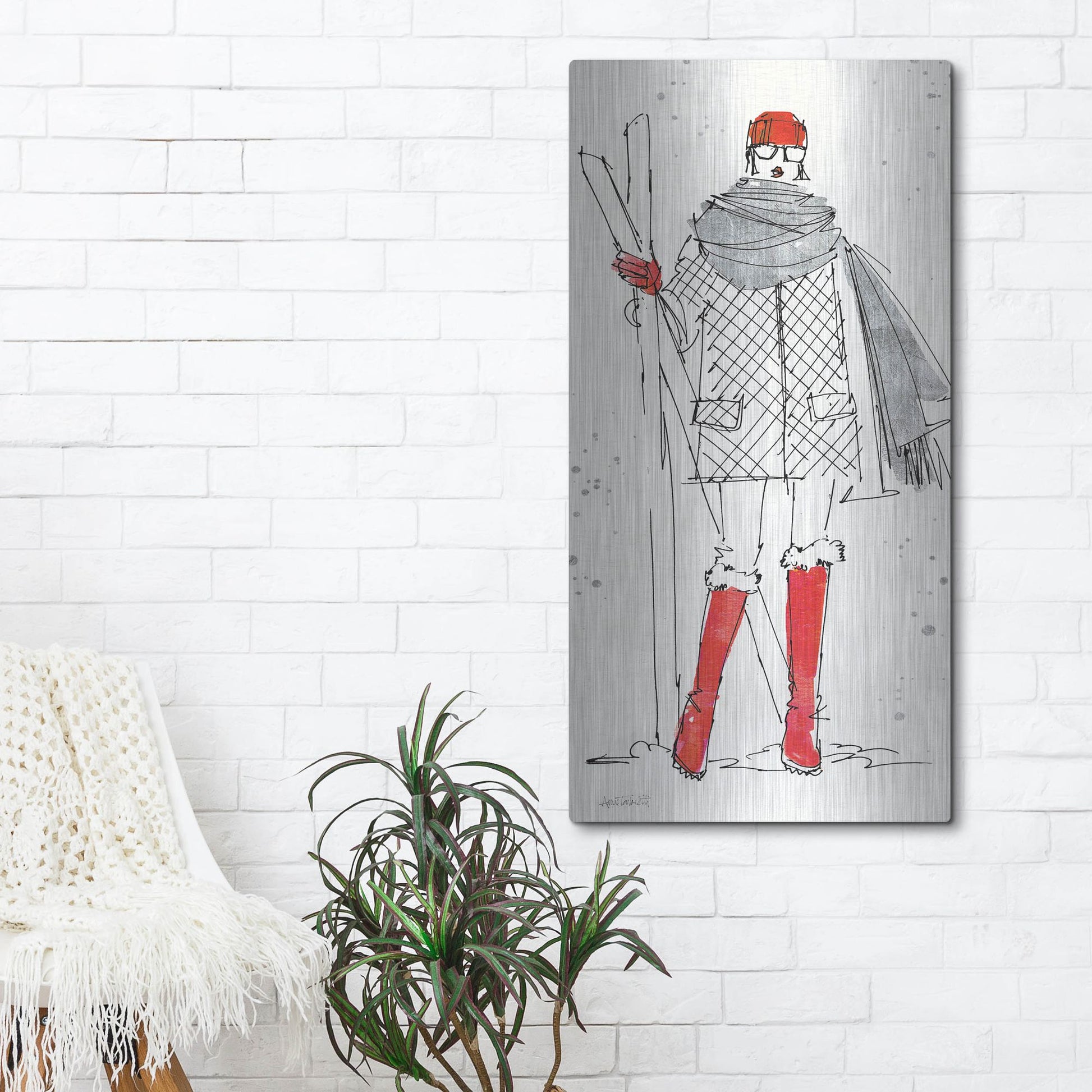 Luxe Metal Art 'Winter Fashion I' by Anne Tavoletti, Metal Wall Art,24x48