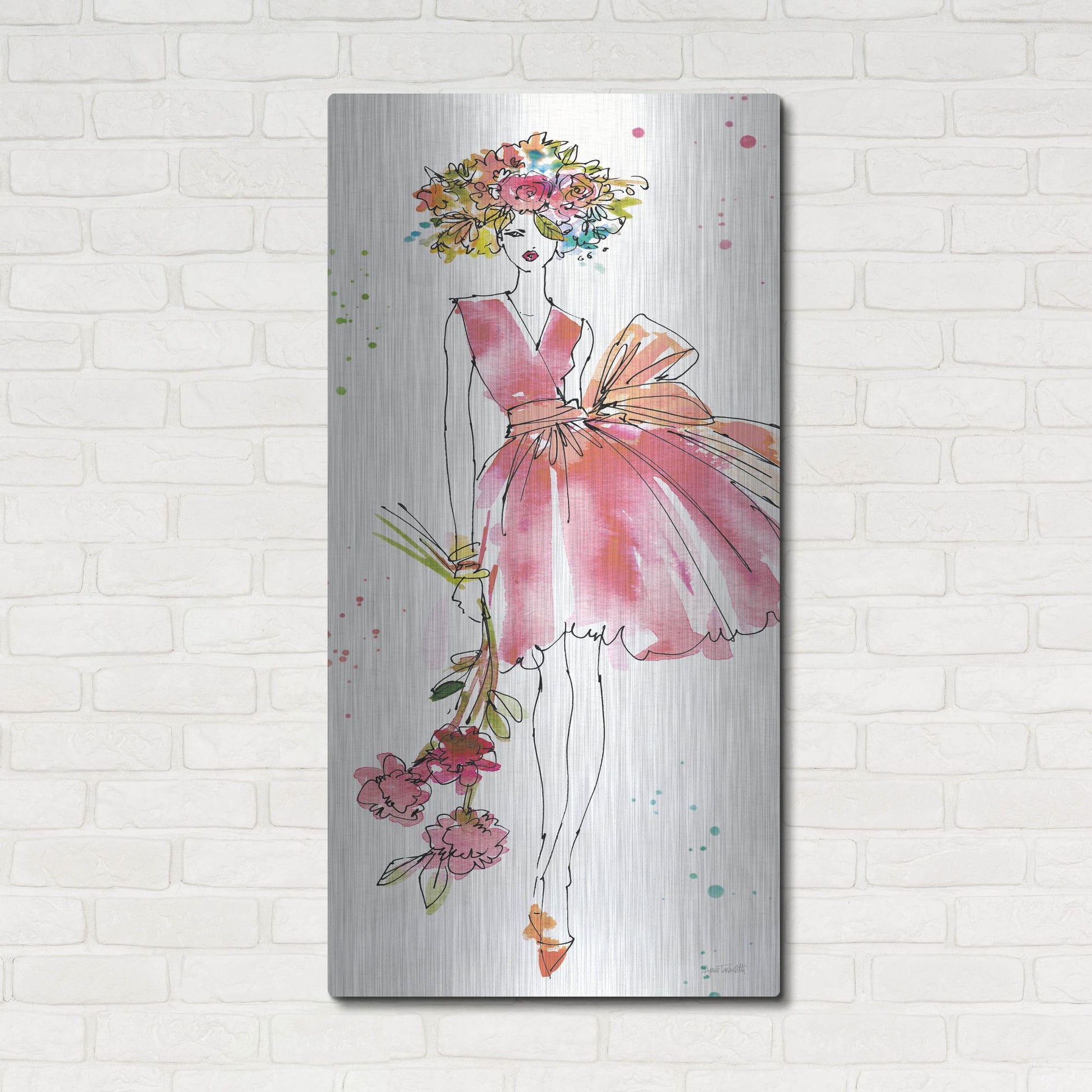 Luxe Metal Art 'Floral Figures V' by Anne Tavoletti, Metal Wall Art,24x48