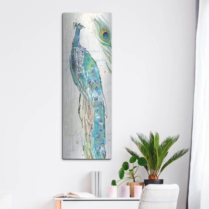 Luxe Metal Art 'Peacock Garden IV' by Anne Tavoletti, Metal Wall Art,16x48