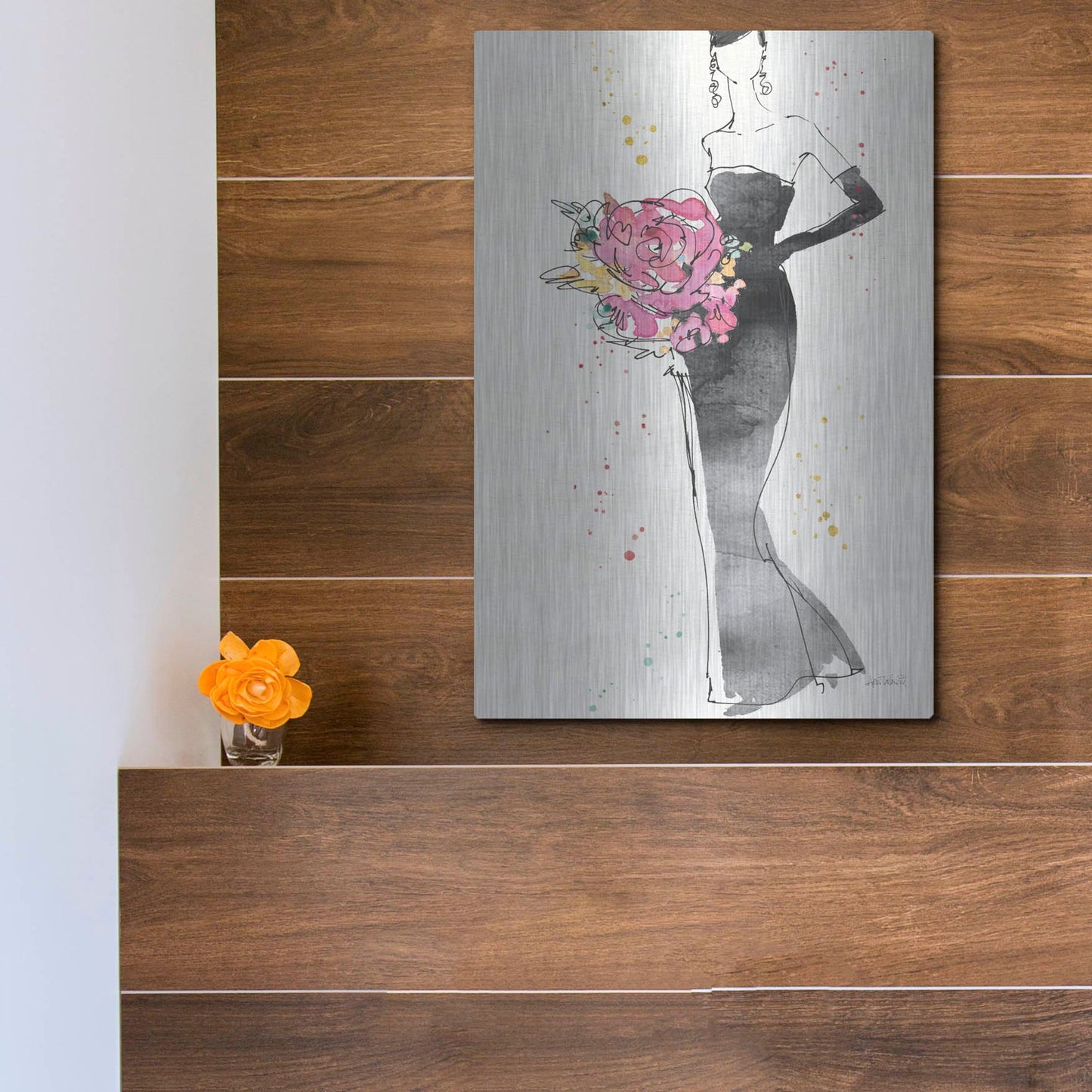 Luxe Metal Art 'Floral Fashion III' by Anne Tavoletti, Metal Wall Art,12x16