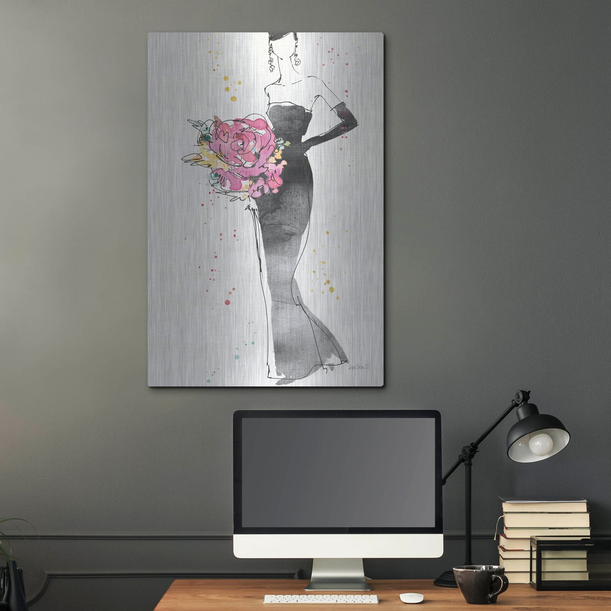 Luxe Metal Art 'Floral Fashion III' by Anne Tavoletti, Metal Wall Art,24x36