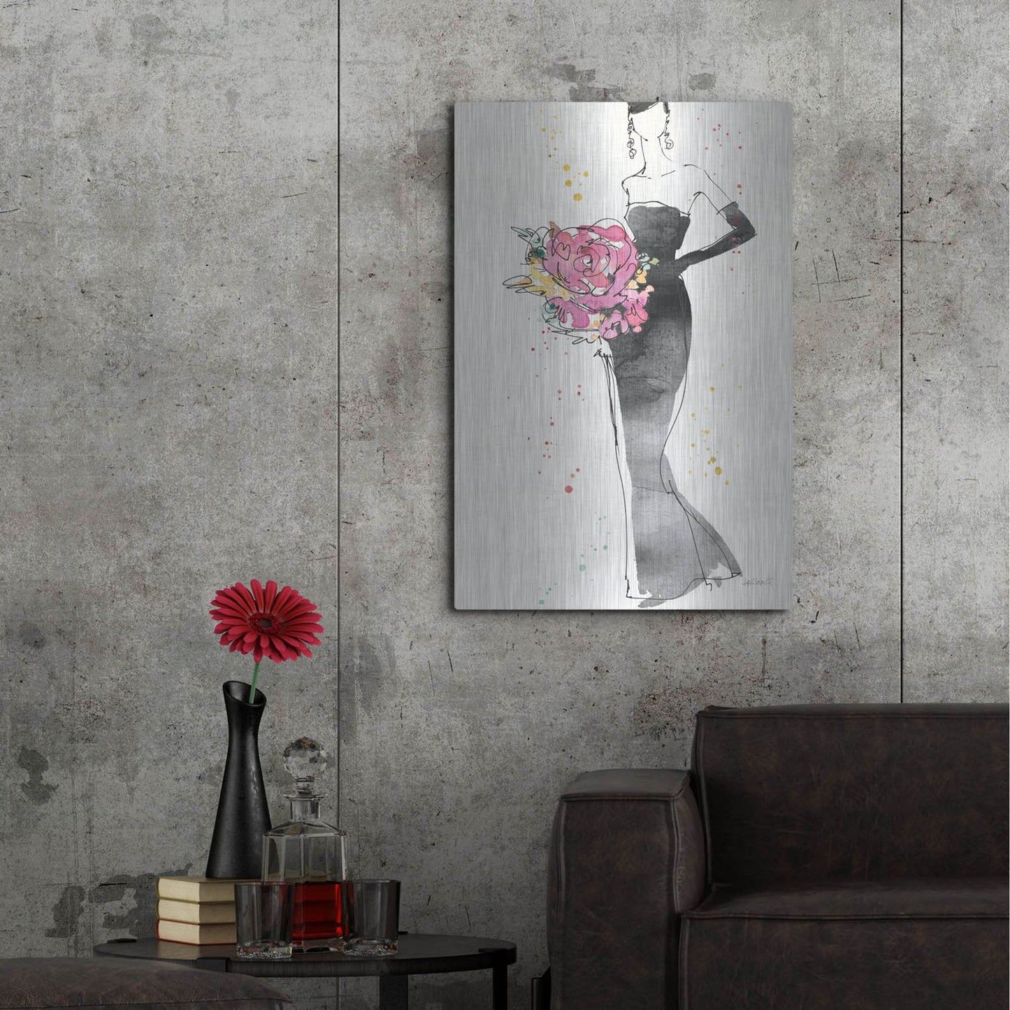 Luxe Metal Art 'Floral Fashion III' by Anne Tavoletti, Metal Wall Art,24x36