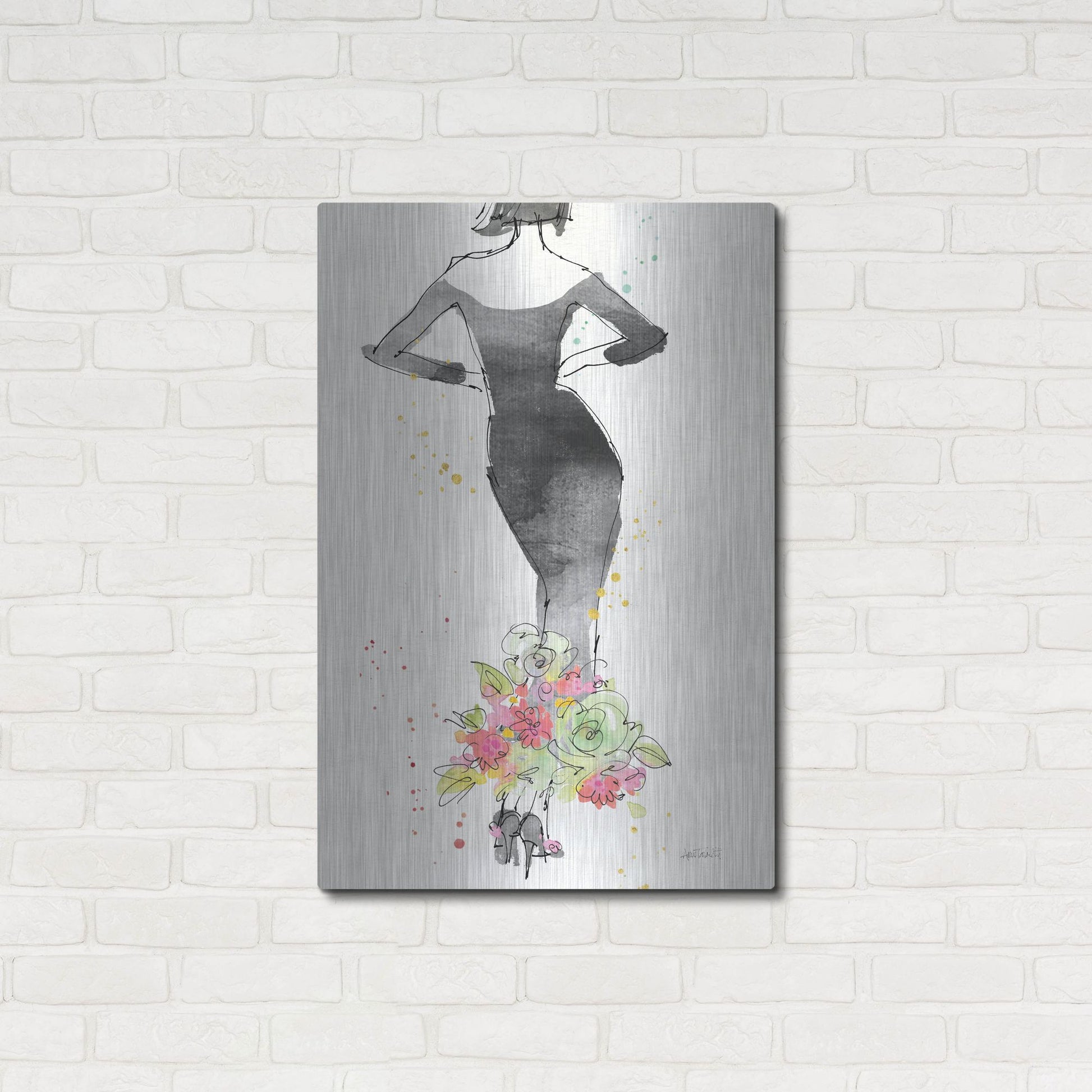 Luxe Metal Art 'Floral Fashion I' by Anne Tavoletti, Metal Wall Art,24x36