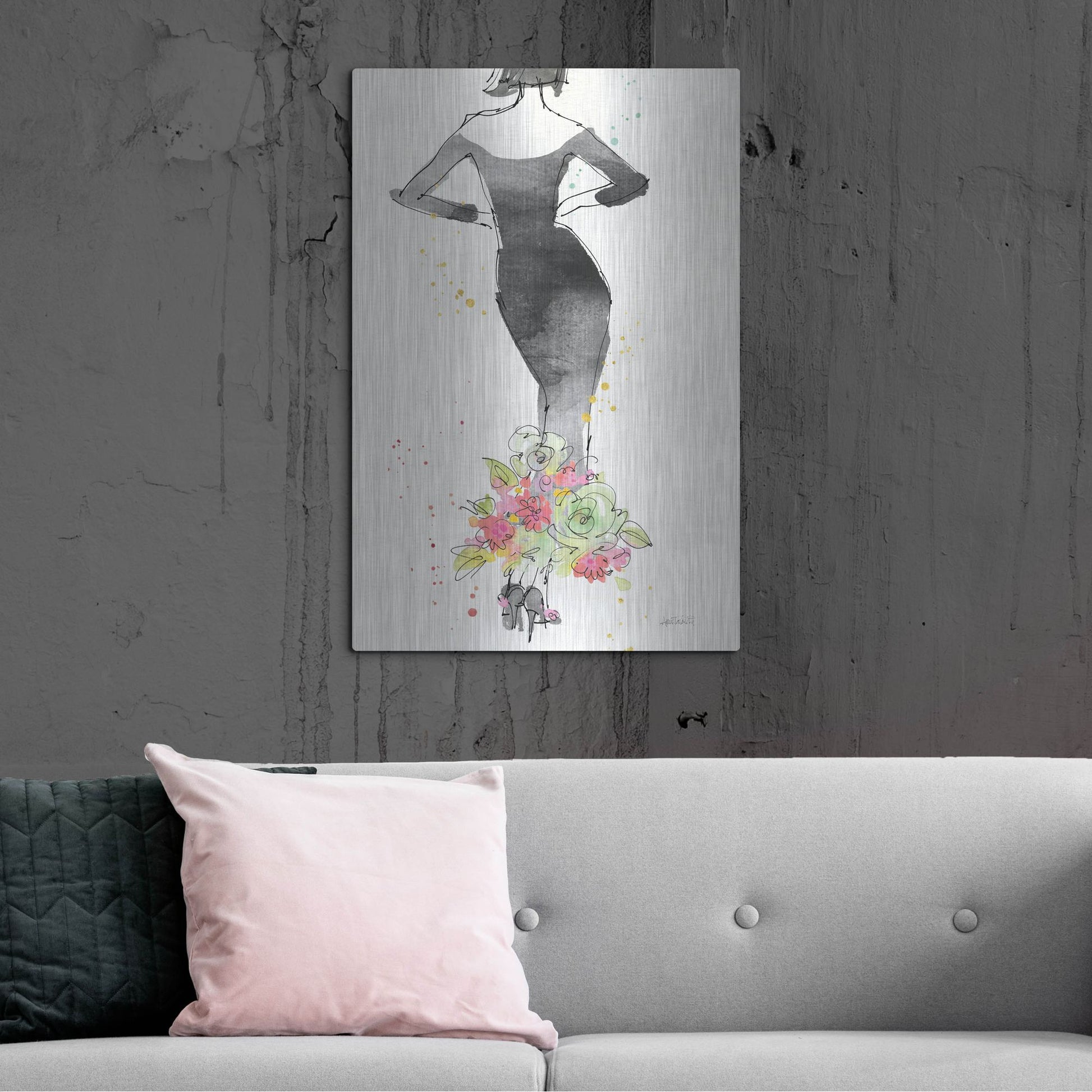 Luxe Metal Art 'Floral Fashion I' by Anne Tavoletti, Metal Wall Art,24x36