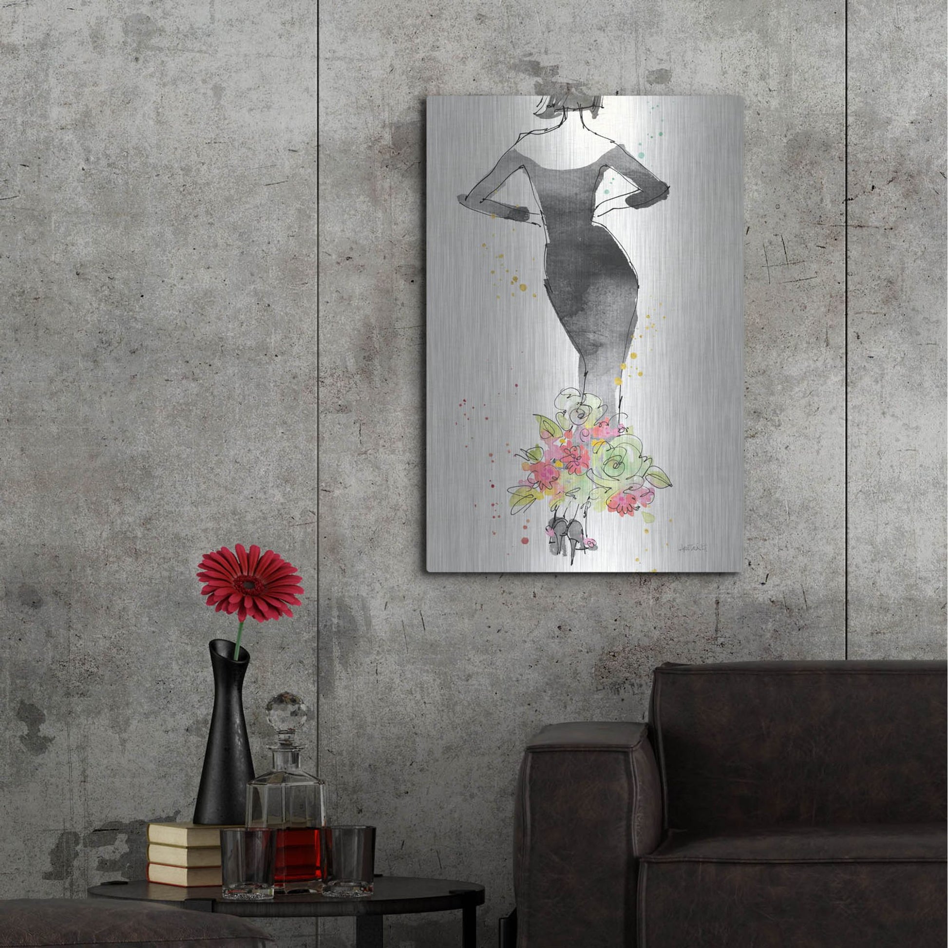 Luxe Metal Art 'Floral Fashion I' by Anne Tavoletti, Metal Wall Art,24x36