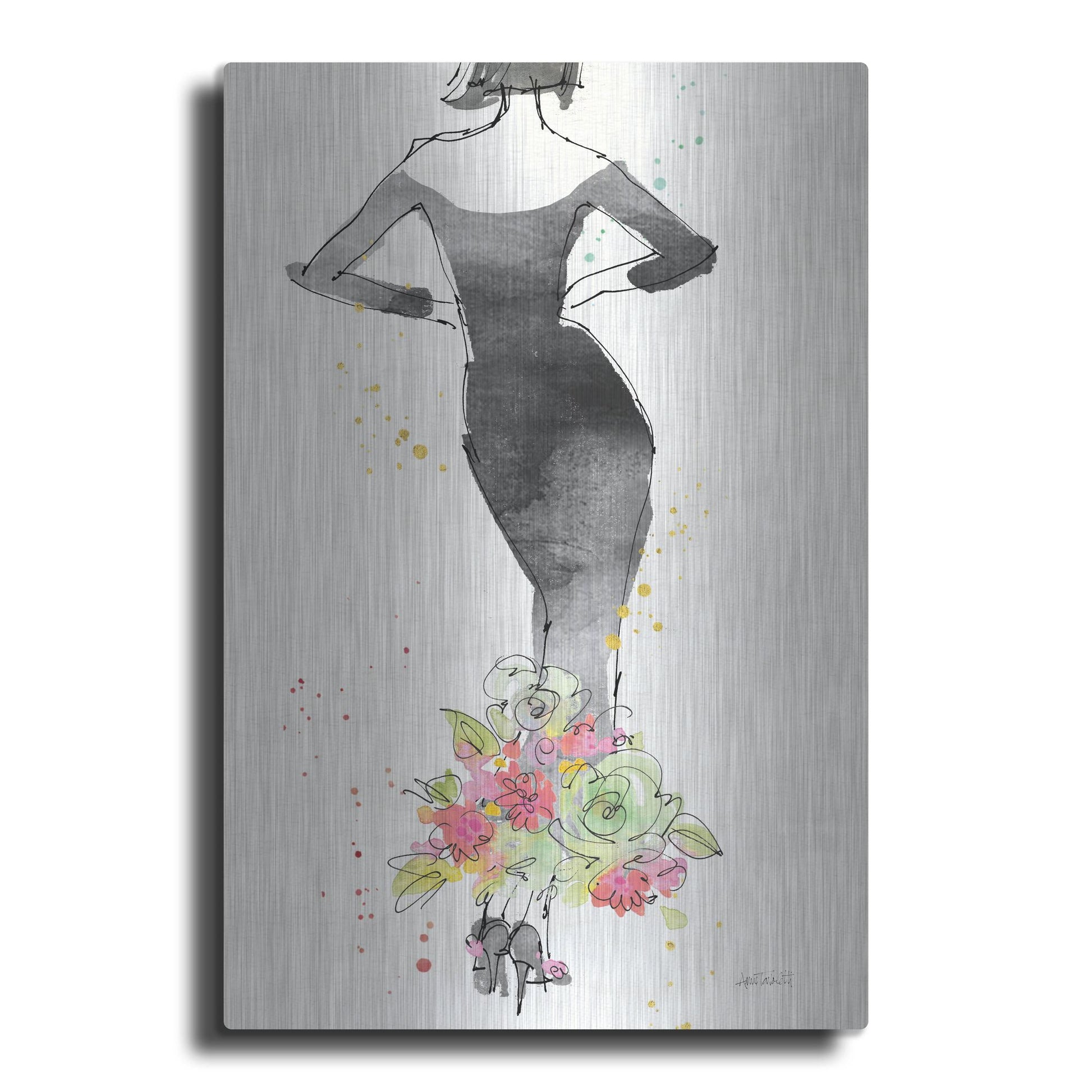 Luxe Metal Art 'Floral Fashion I' by Anne Tavoletti, Metal Wall Art