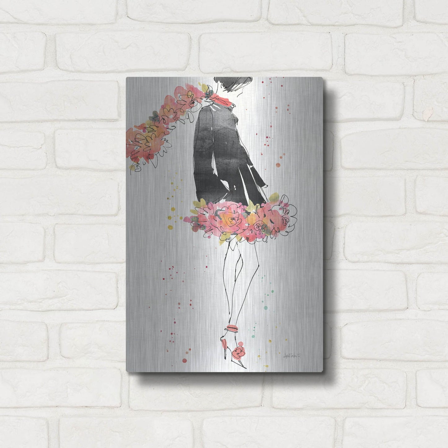 Luxe Metal Art 'Floral Fashion IV' by Anne Tavoletti, Metal Wall Art,12x16