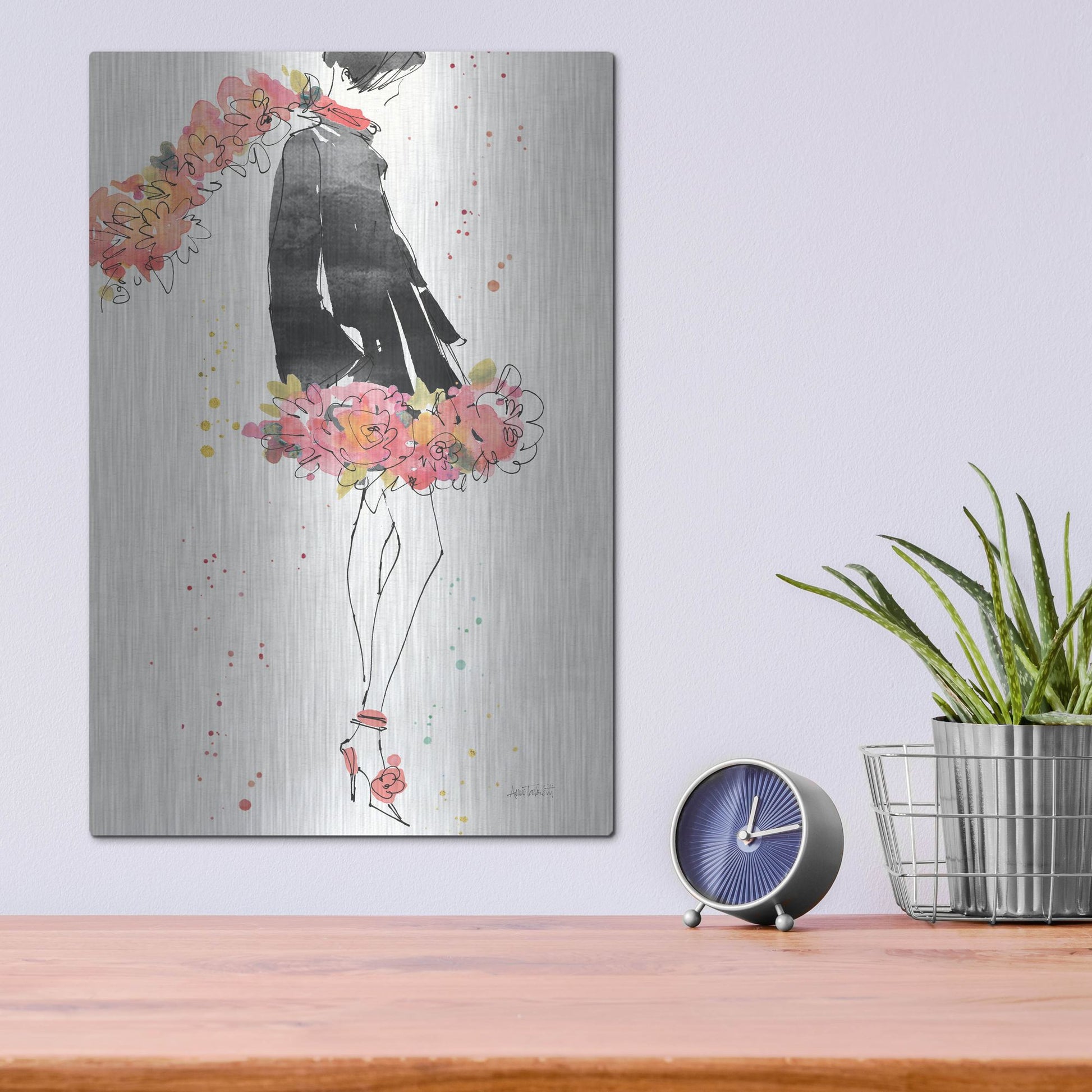 Luxe Metal Art 'Floral Fashion IV' by Anne Tavoletti, Metal Wall Art,12x16