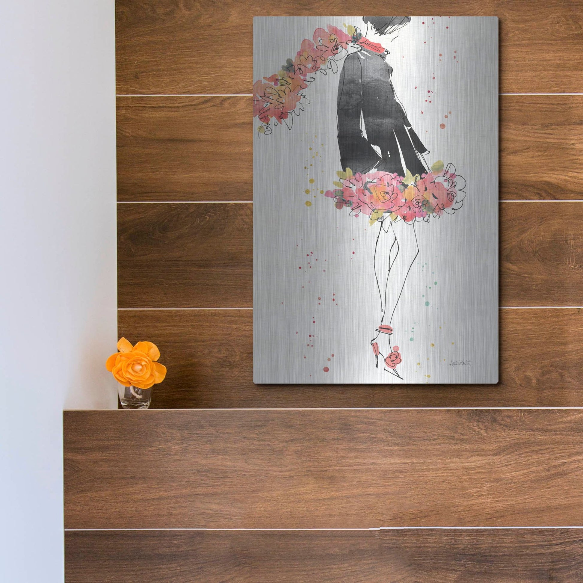 Luxe Metal Art 'Floral Fashion IV' by Anne Tavoletti, Metal Wall Art,12x16