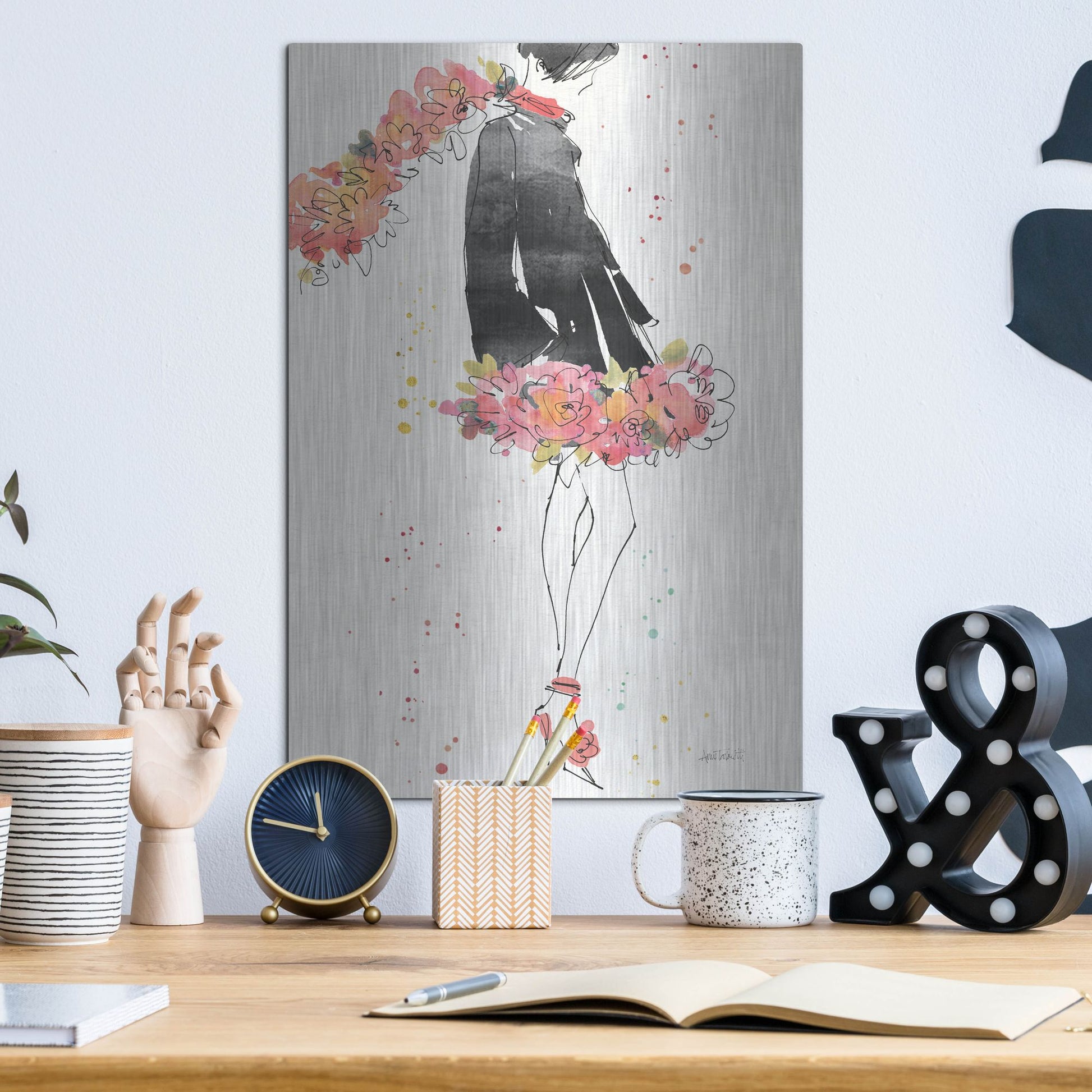 Luxe Metal Art 'Floral Fashion IV' by Anne Tavoletti, Metal Wall Art,12x16