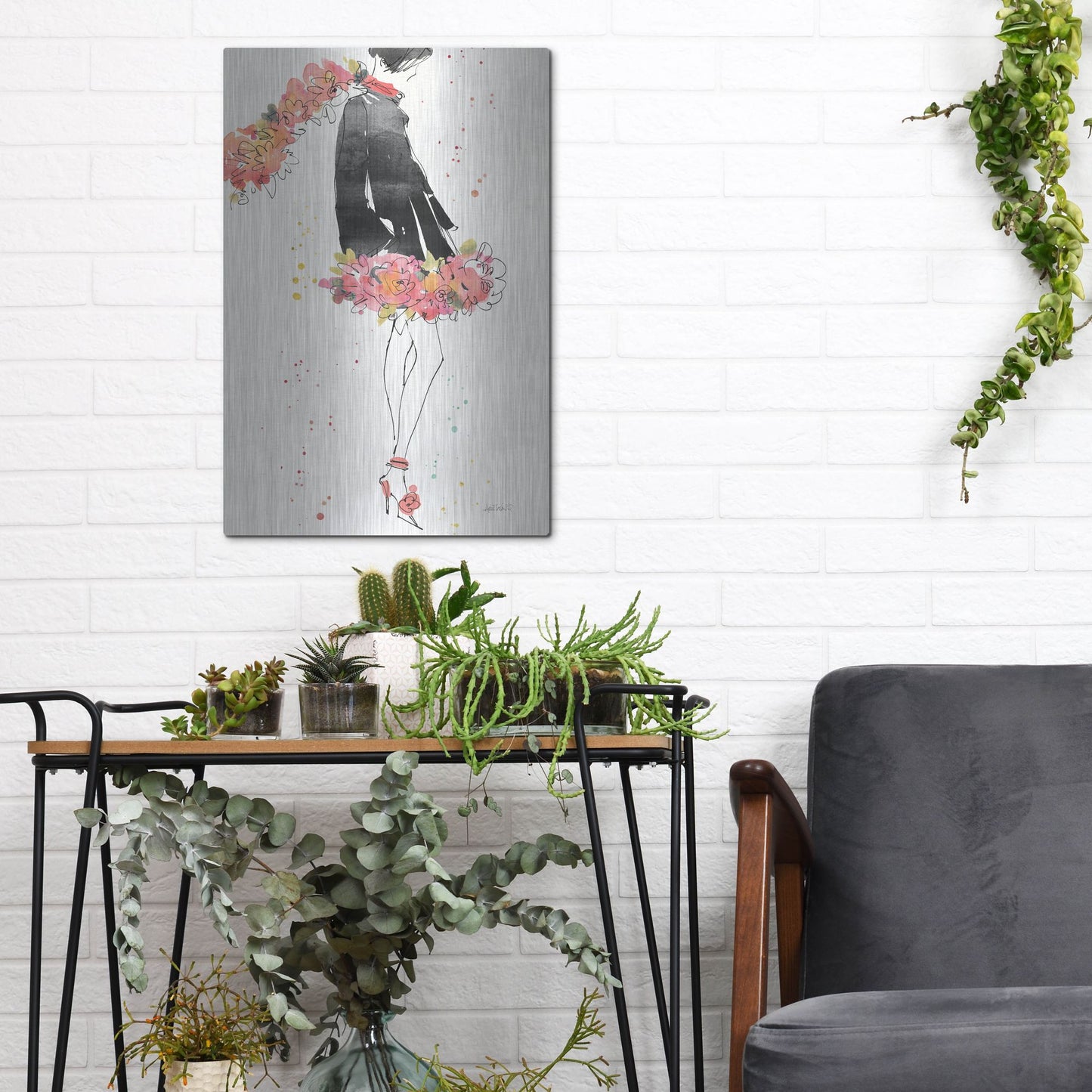 Luxe Metal Art 'Floral Fashion IV' by Anne Tavoletti, Metal Wall Art,12x16