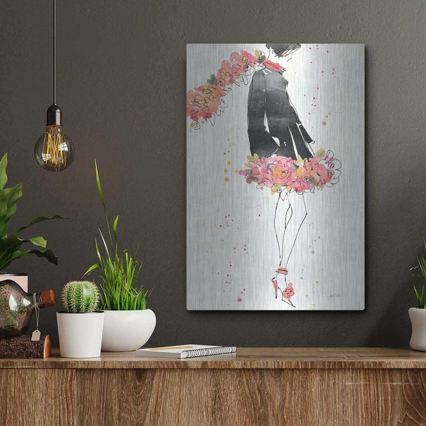 Luxe Metal Art 'Floral Fashion IV' by Anne Tavoletti, Metal Wall Art,12x16