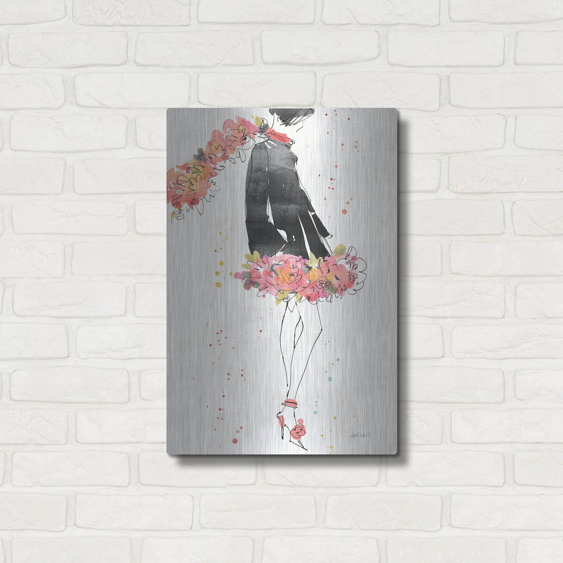 Luxe Metal Art 'Floral Fashion IV' by Anne Tavoletti, Metal Wall Art,16x24