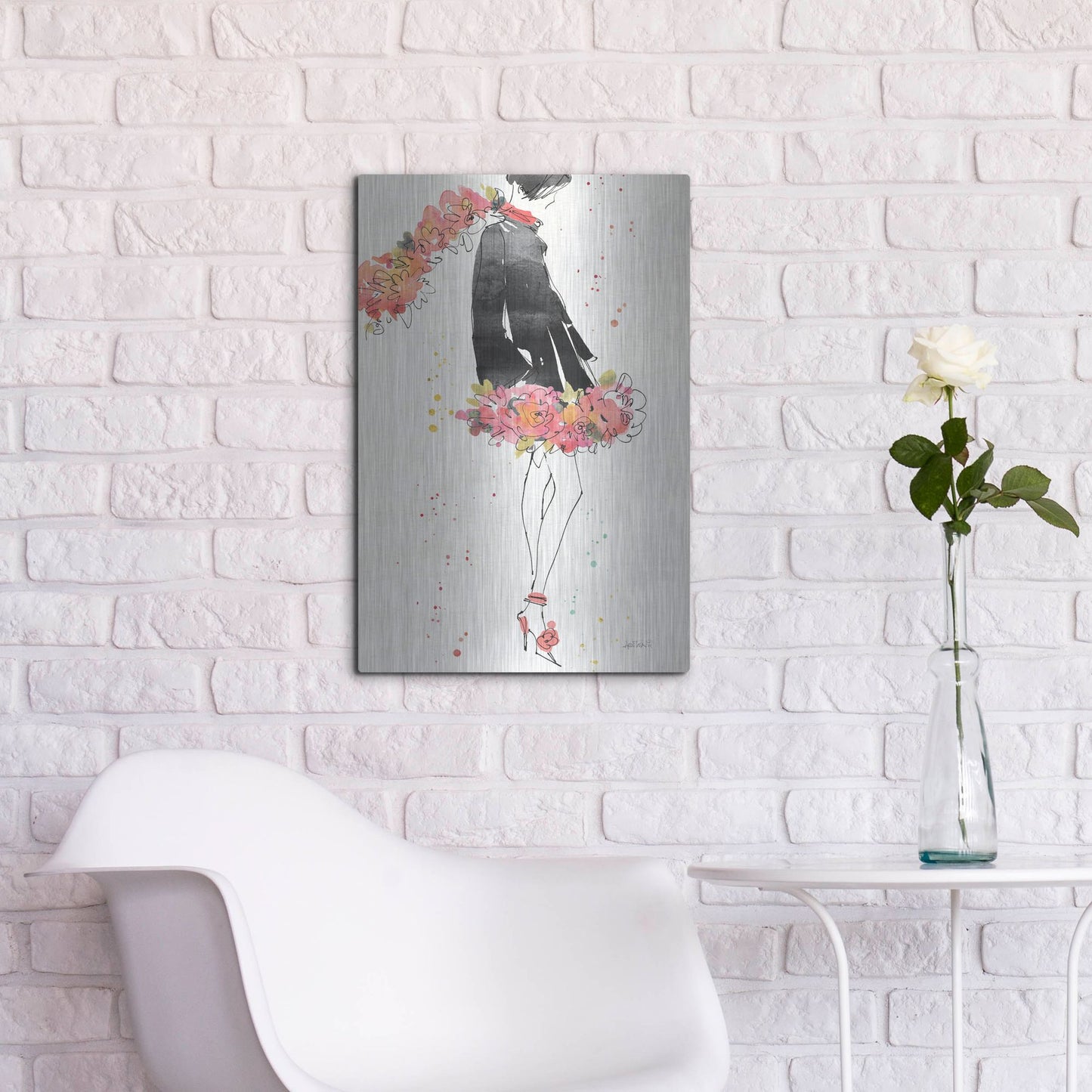 Luxe Metal Art 'Floral Fashion IV' by Anne Tavoletti, Metal Wall Art,16x24