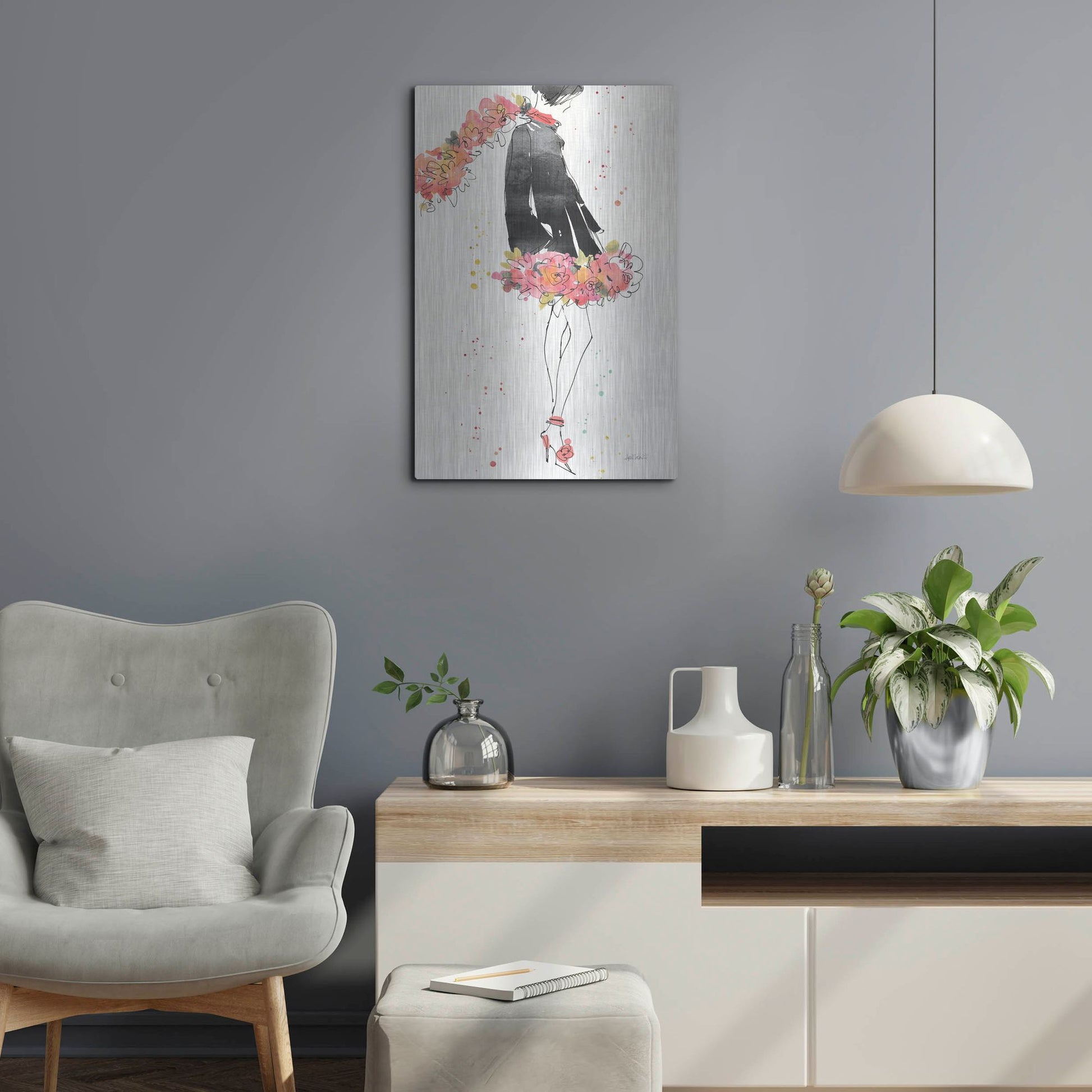 Luxe Metal Art 'Floral Fashion IV' by Anne Tavoletti, Metal Wall Art,16x24