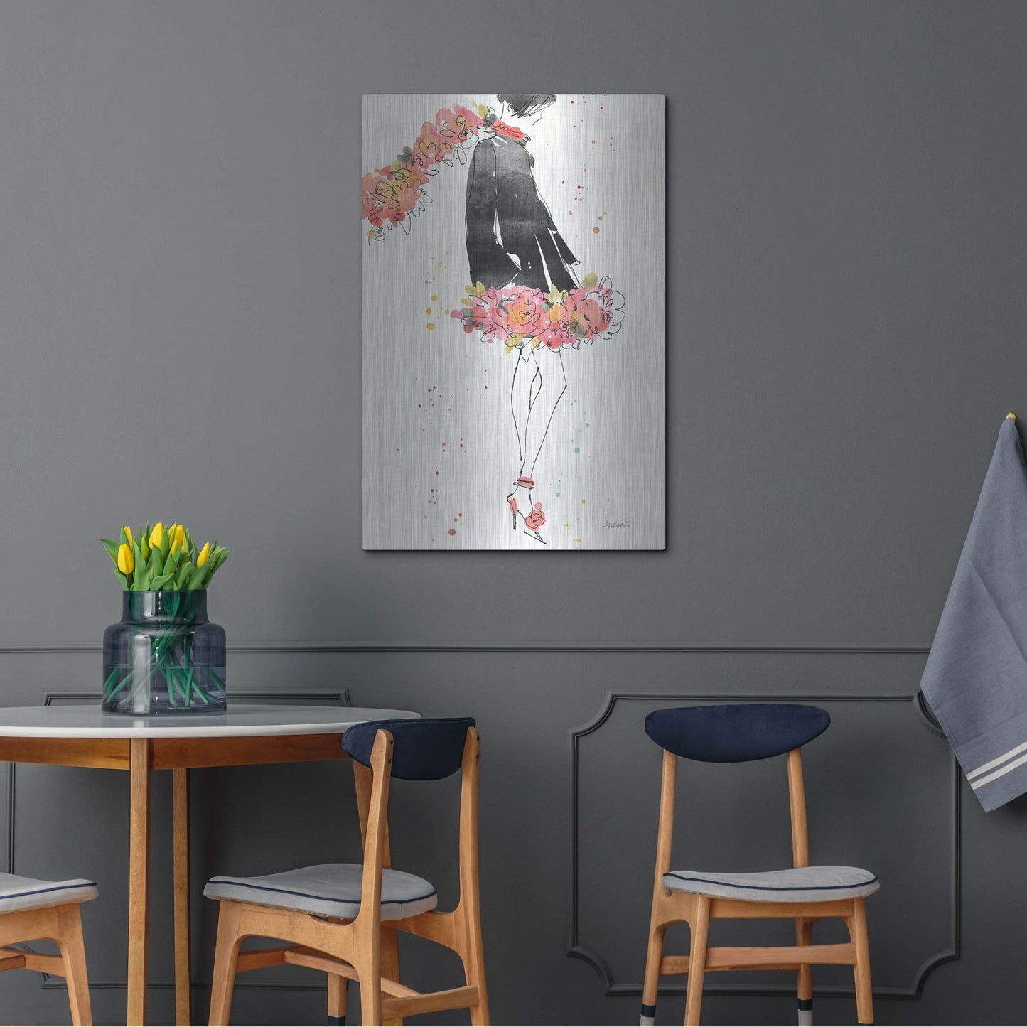 Luxe Metal Art 'Floral Fashion IV' by Anne Tavoletti, Metal Wall Art,24x36