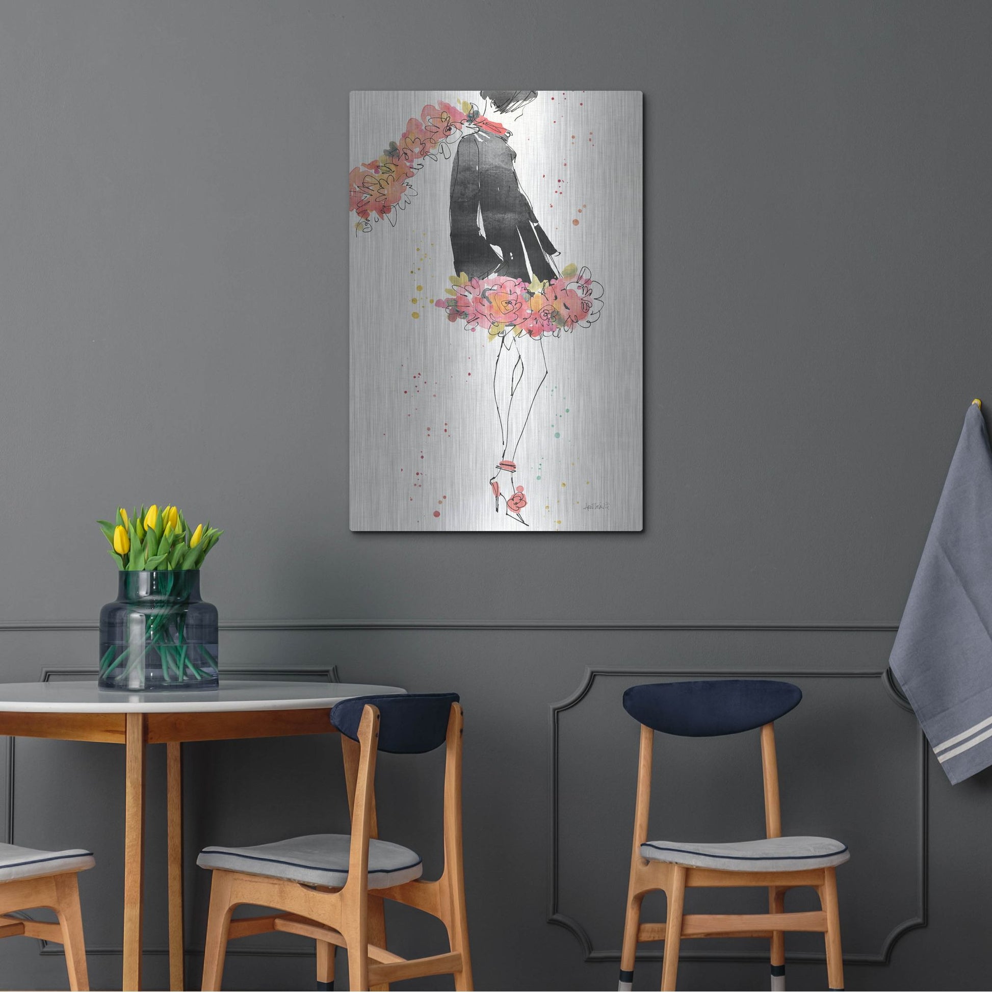 Luxe Metal Art 'Floral Fashion IV' by Anne Tavoletti, Metal Wall Art,24x36