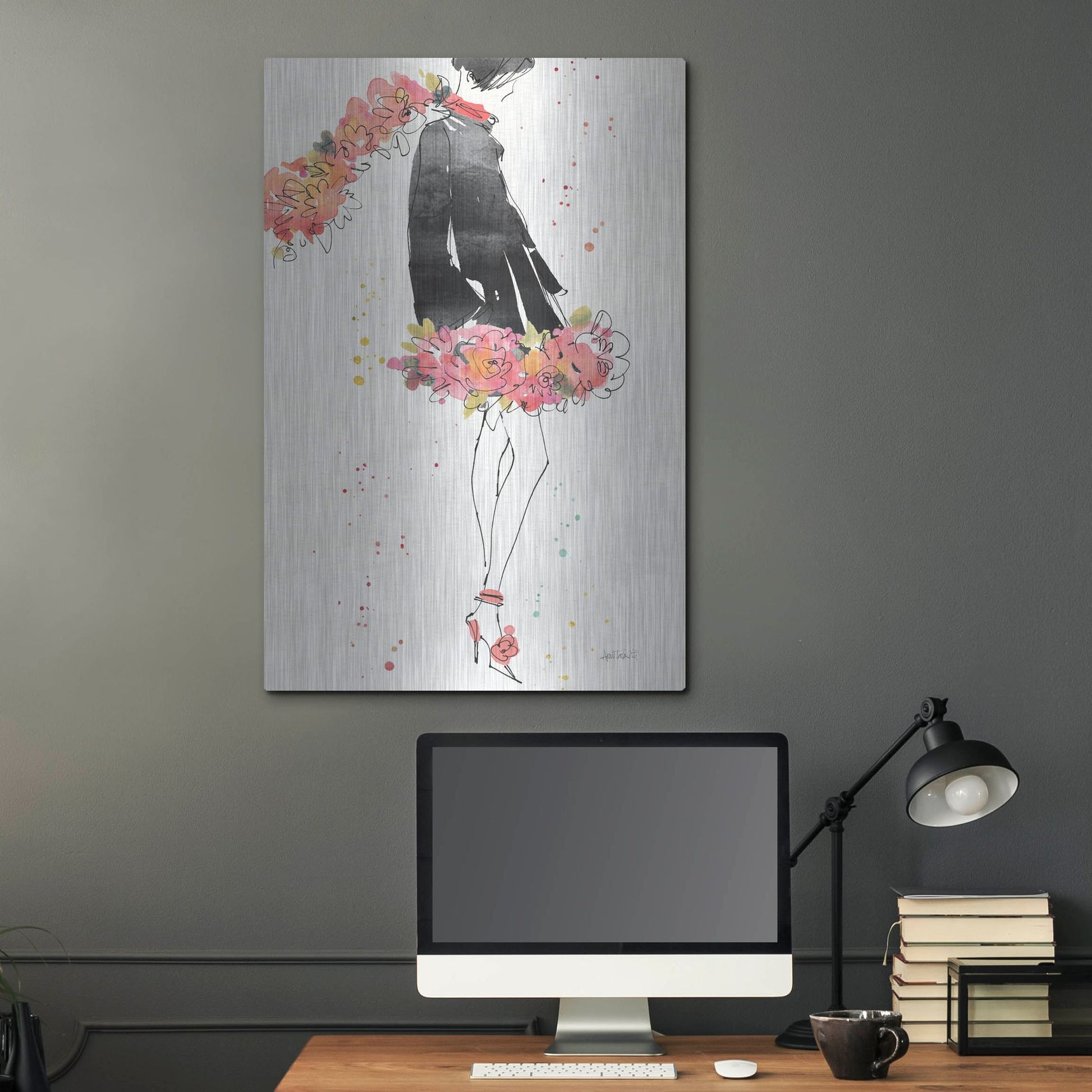 Luxe Metal Art 'Floral Fashion IV' by Anne Tavoletti, Metal Wall Art,24x36