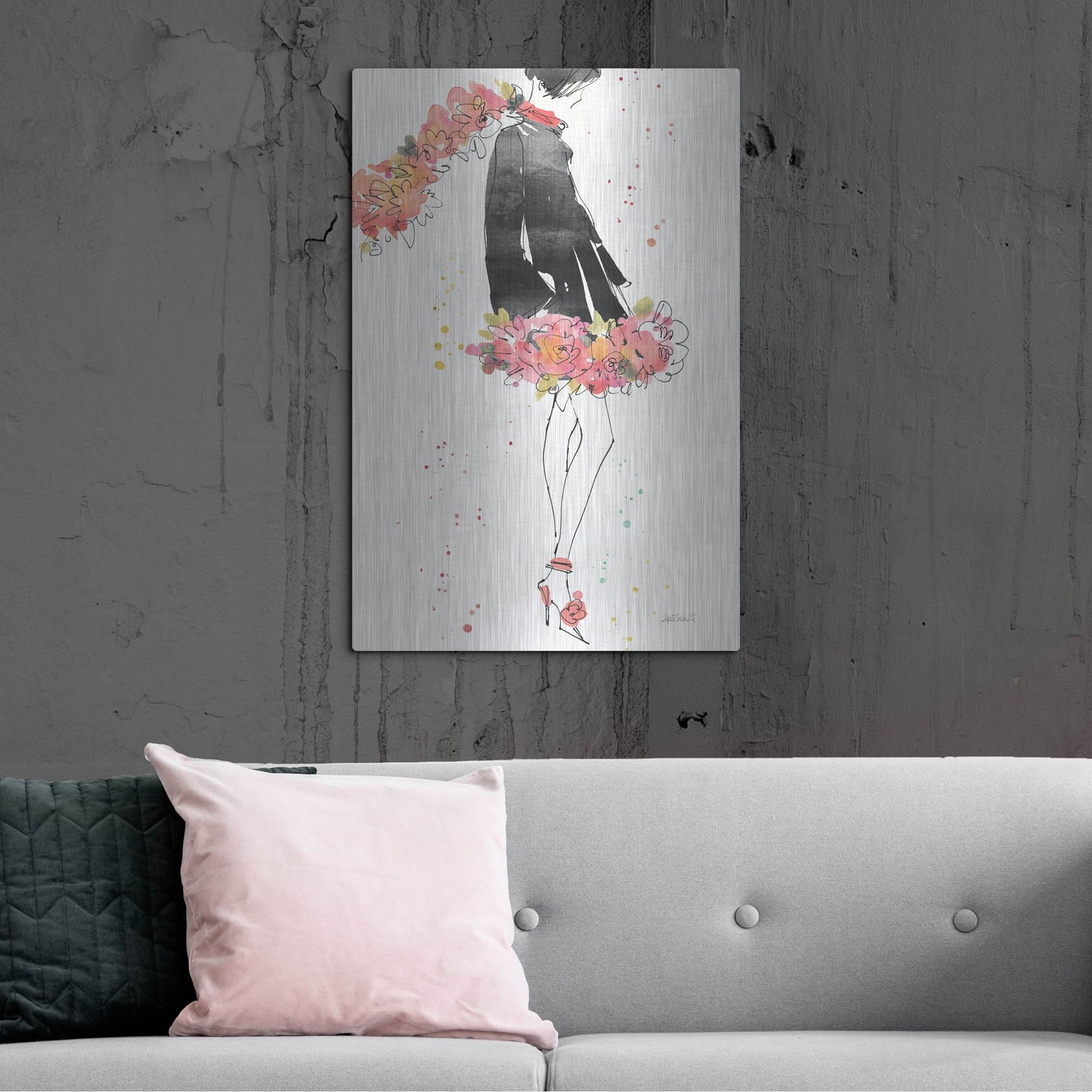 Luxe Metal Art 'Floral Fashion IV' by Anne Tavoletti, Metal Wall Art,24x36