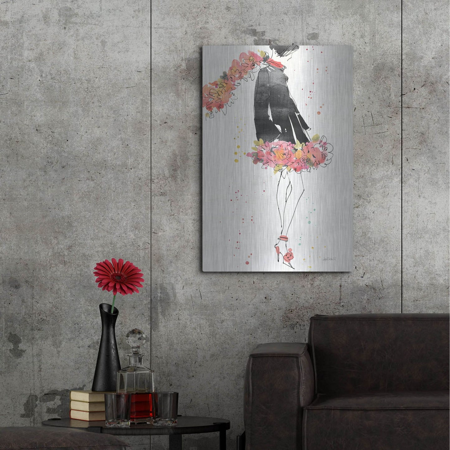 Luxe Metal Art 'Floral Fashion IV' by Anne Tavoletti, Metal Wall Art,24x36