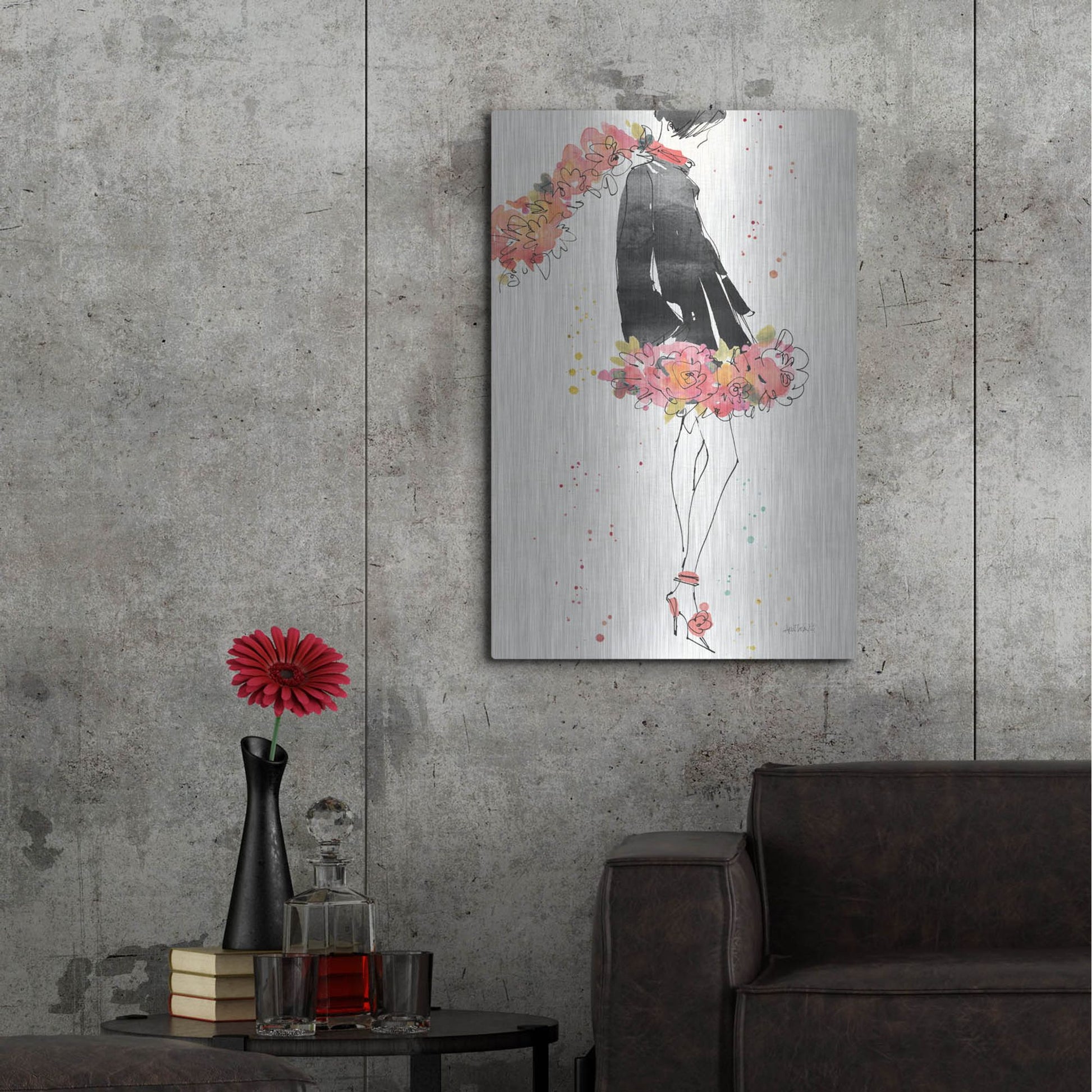 Luxe Metal Art 'Floral Fashion IV' by Anne Tavoletti, Metal Wall Art,24x36