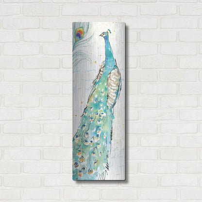 Luxe Metal Art 'Peacock Garden III' by Anne Tavoletti, Metal Wall Art,12x36