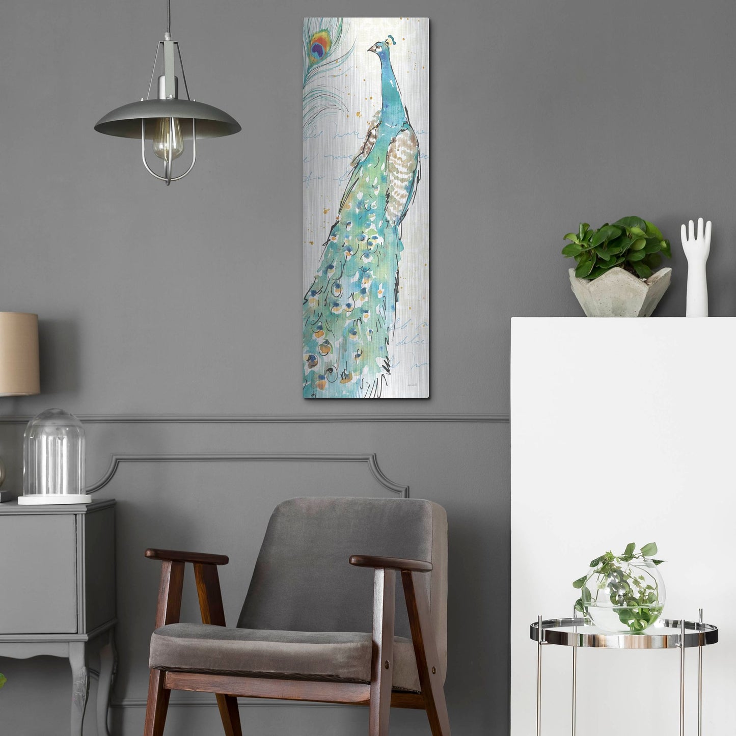 Luxe Metal Art 'Peacock Garden III' by Anne Tavoletti, Metal Wall Art,12x36