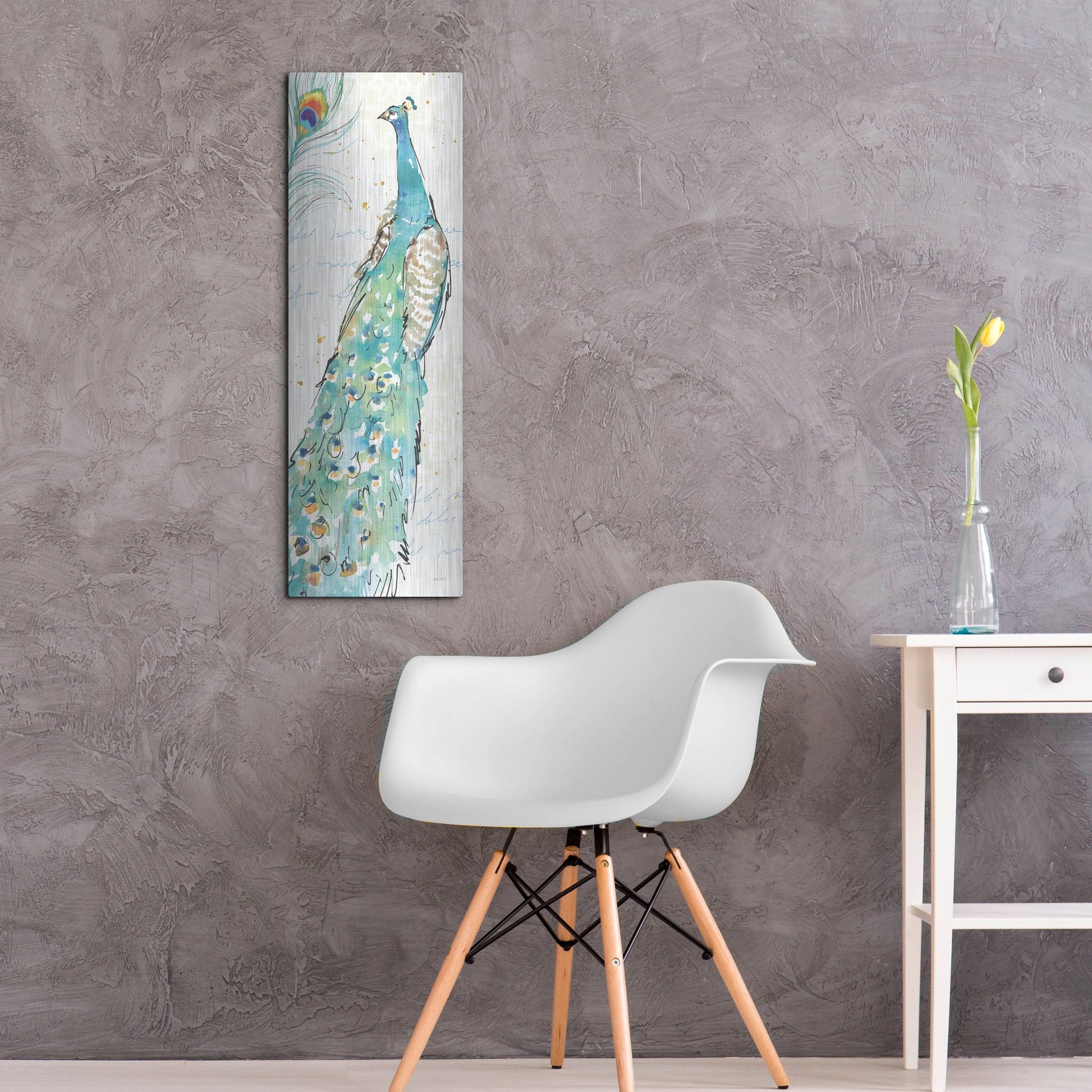 Luxe Metal Art 'Peacock Garden III' by Anne Tavoletti, Metal Wall Art,12x36