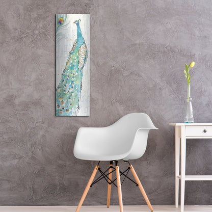 Luxe Metal Art 'Peacock Garden III' by Anne Tavoletti, Metal Wall Art,12x36