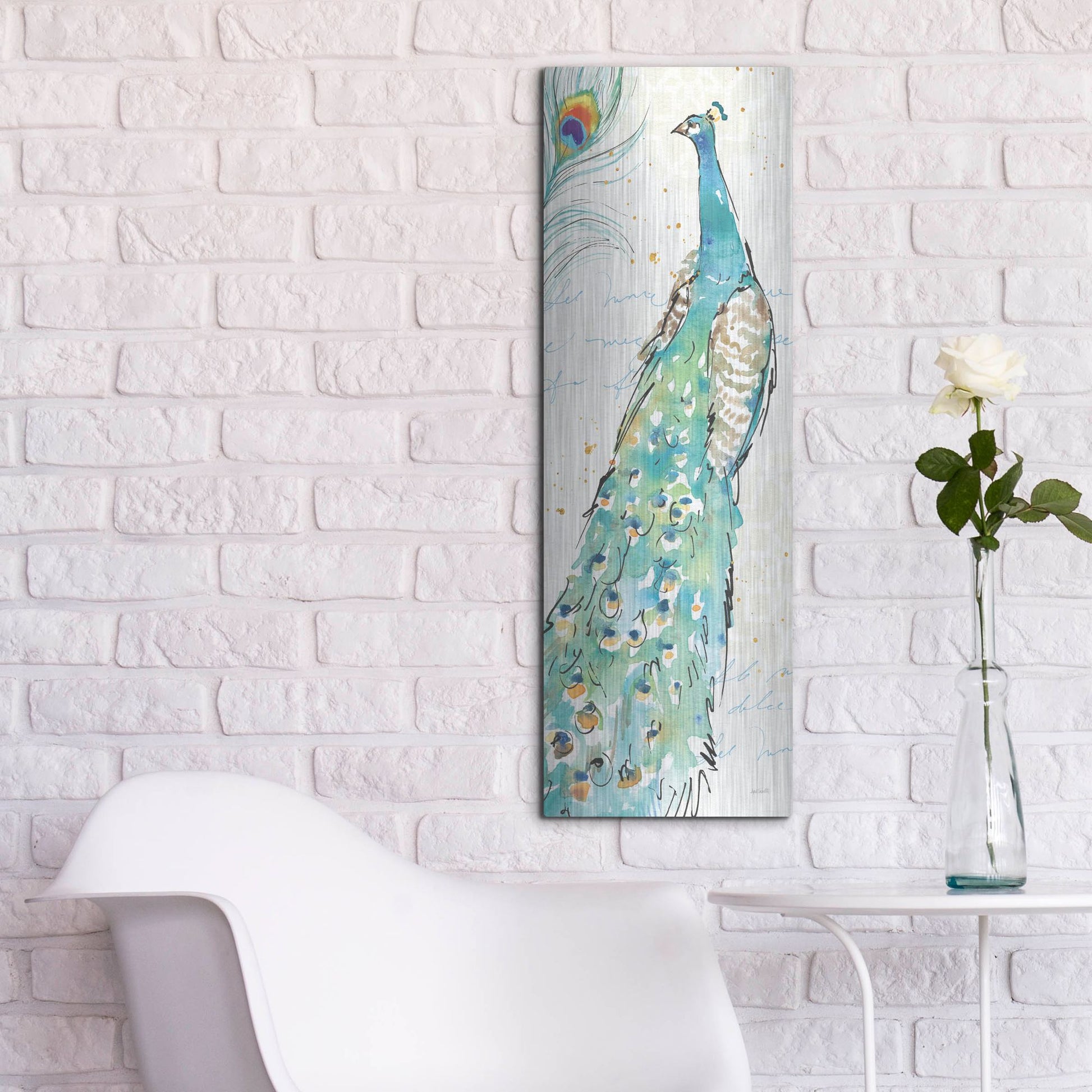 Luxe Metal Art 'Peacock Garden III' by Anne Tavoletti, Metal Wall Art,12x36