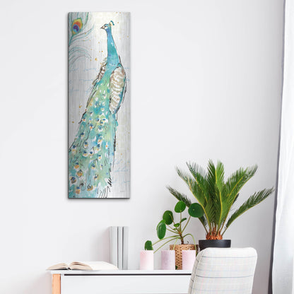 Luxe Metal Art 'Peacock Garden III' by Anne Tavoletti, Metal Wall Art,12x36