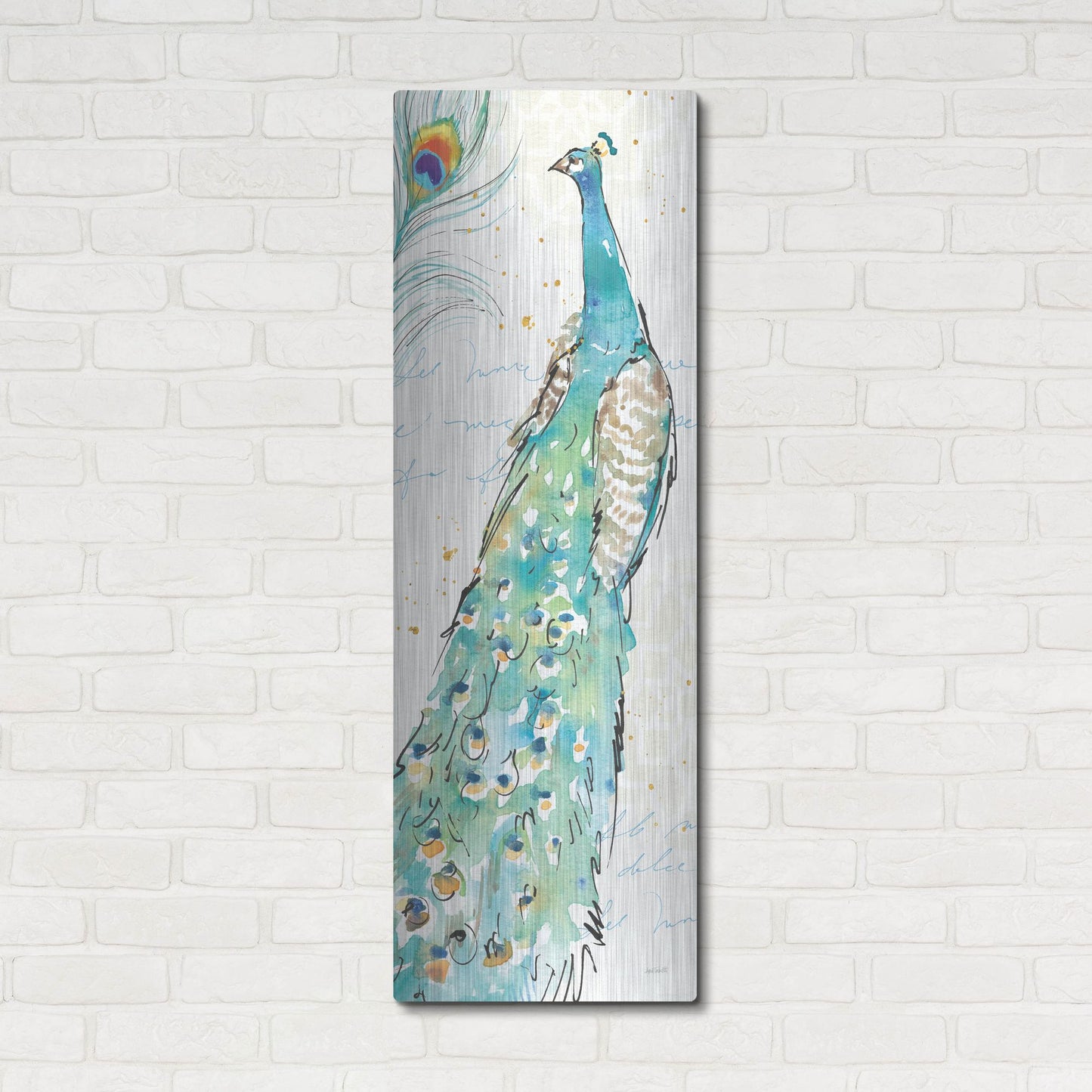 Luxe Metal Art 'Peacock Garden III' by Anne Tavoletti, Metal Wall Art,16x48