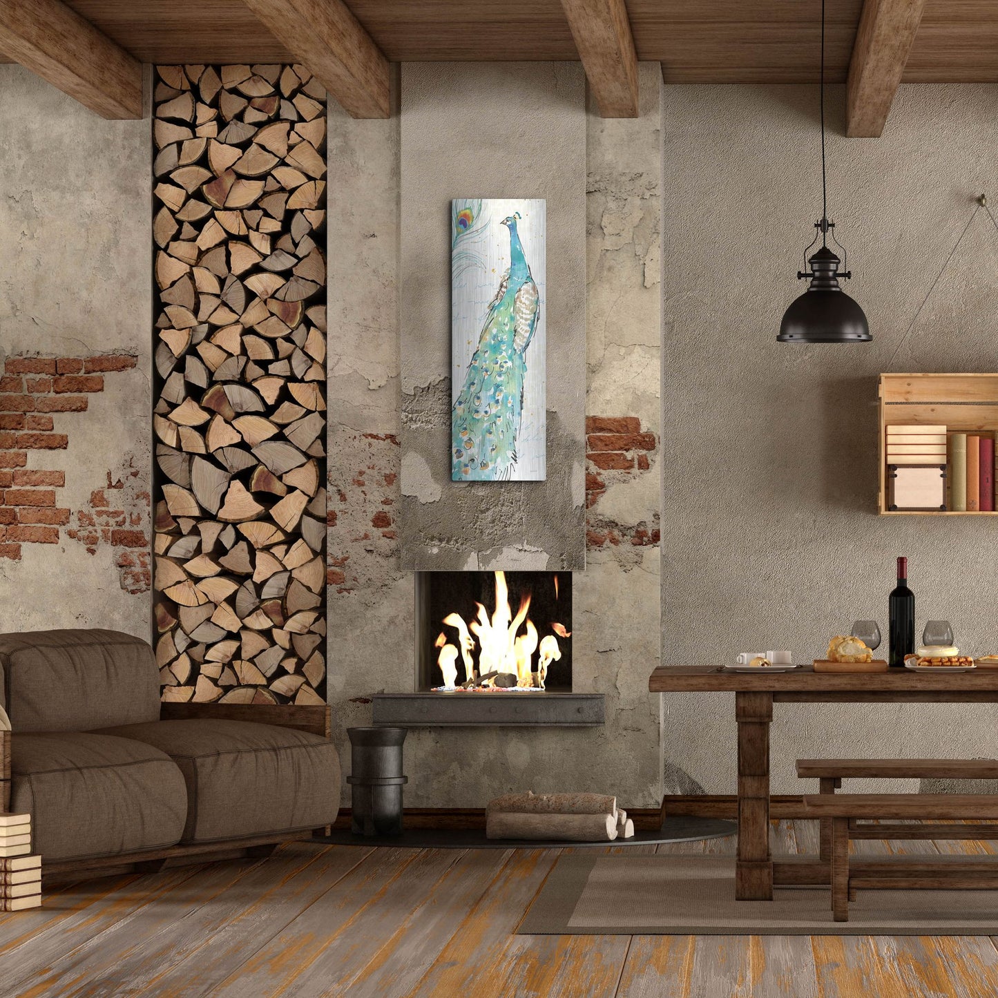 Luxe Metal Art 'Peacock Garden III' by Anne Tavoletti, Metal Wall Art,16x48