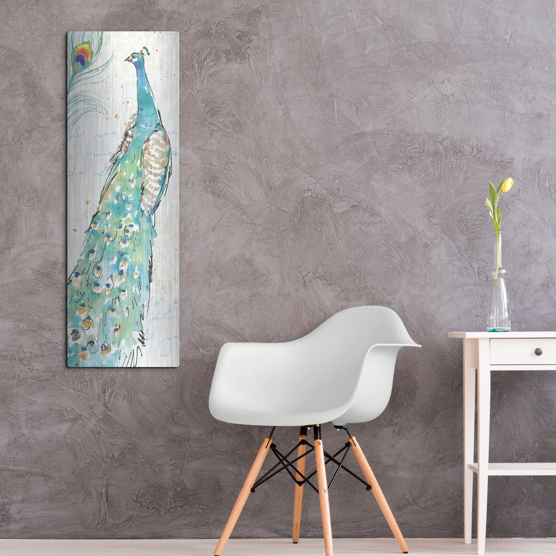 Luxe Metal Art 'Peacock Garden III' by Anne Tavoletti, Metal Wall Art,16x48