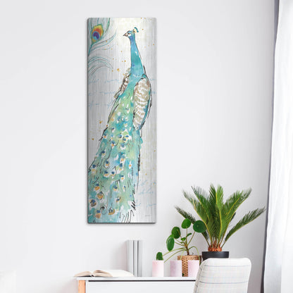 Luxe Metal Art 'Peacock Garden III' by Anne Tavoletti, Metal Wall Art,16x48