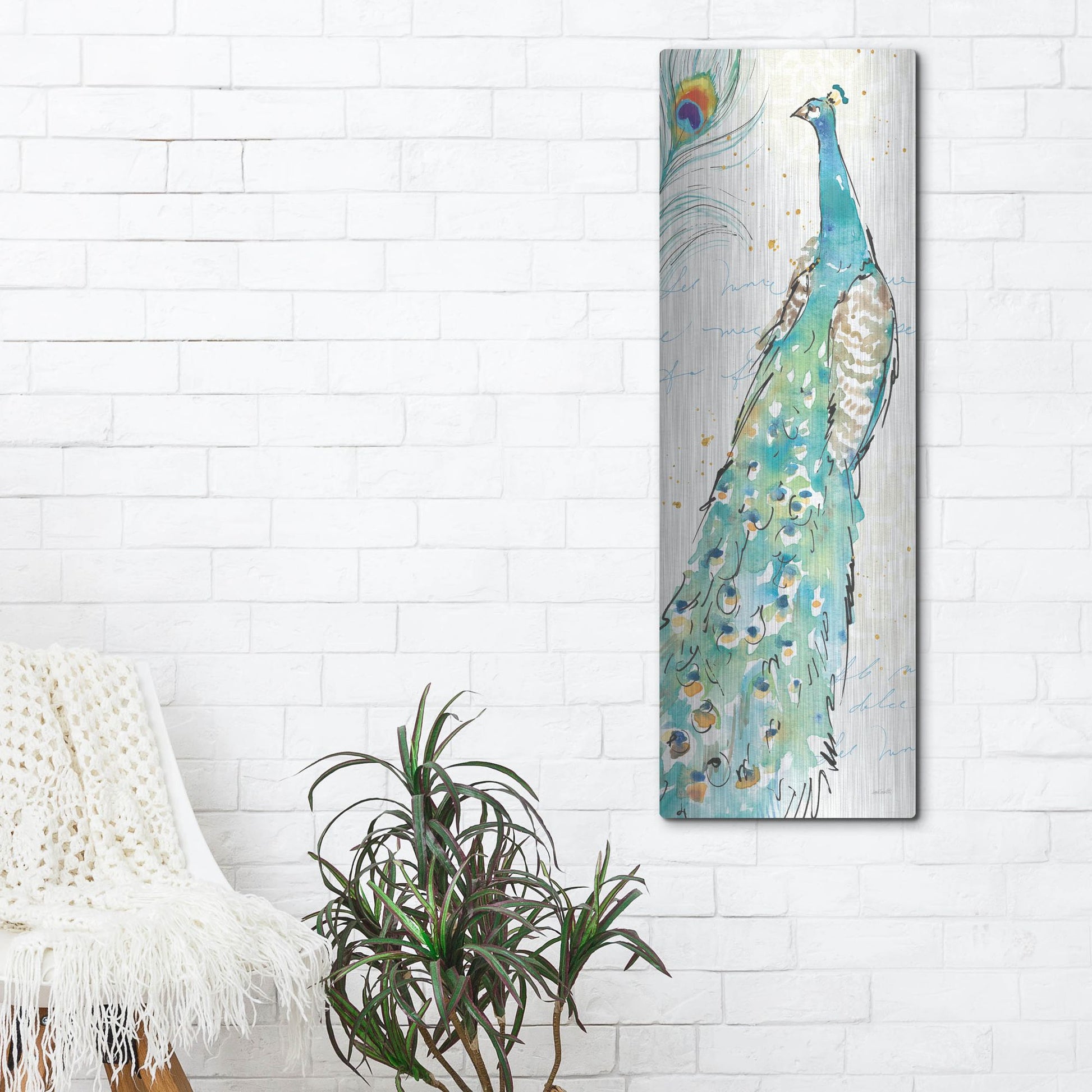 Luxe Metal Art 'Peacock Garden III' by Anne Tavoletti, Metal Wall Art,16x48