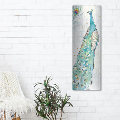 Luxe Metal Art 'Peacock Garden III' by Anne Tavoletti, Metal Wall Art,16x48