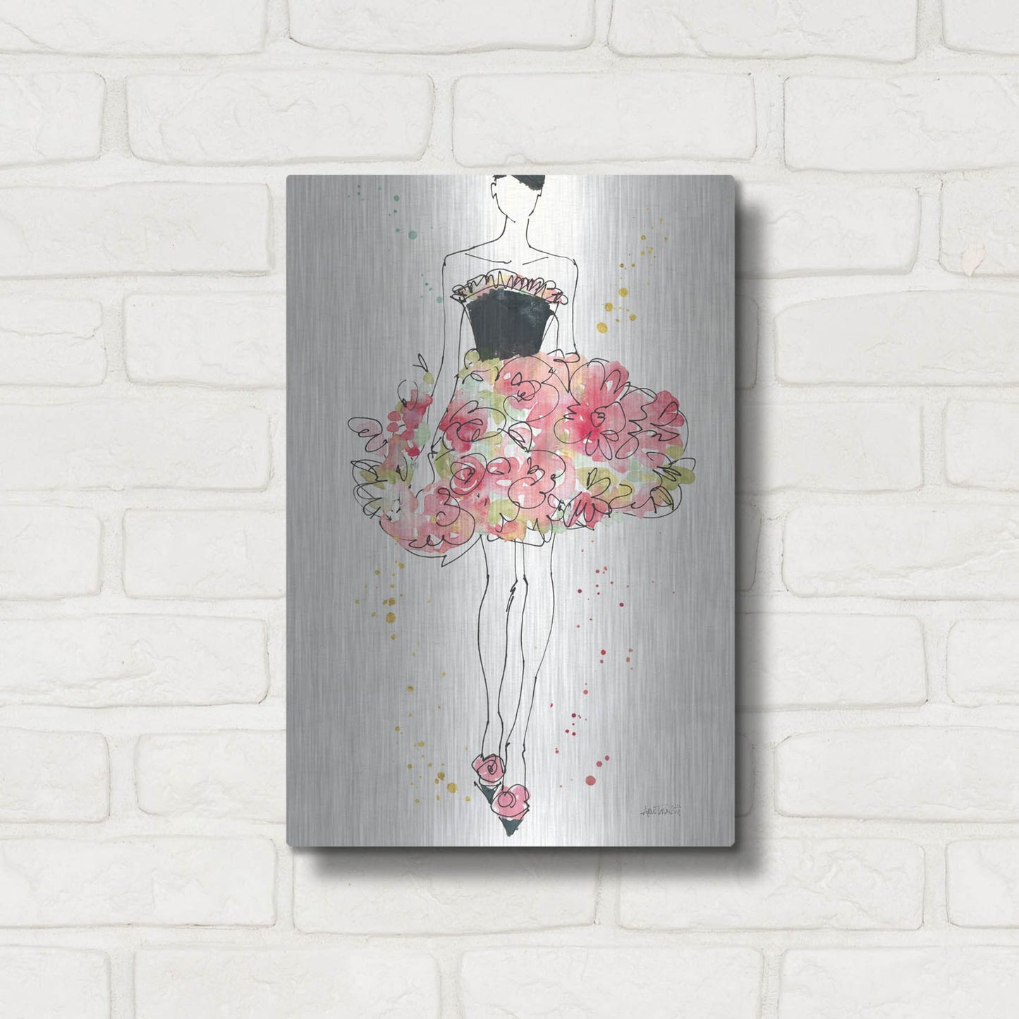 Luxe Metal Art 'Floral Fashion II' by Anne Tavoletti, Metal Wall Art,12x16